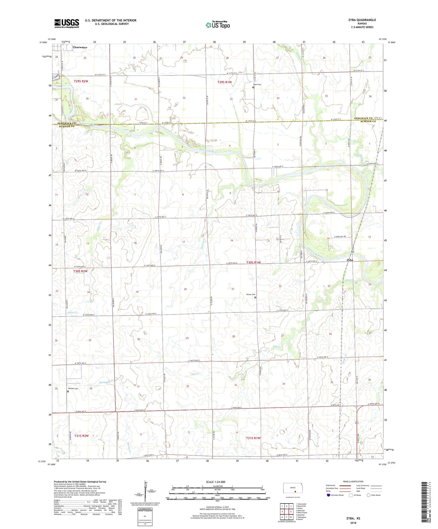 Zyba Kansas US Topo Map Image