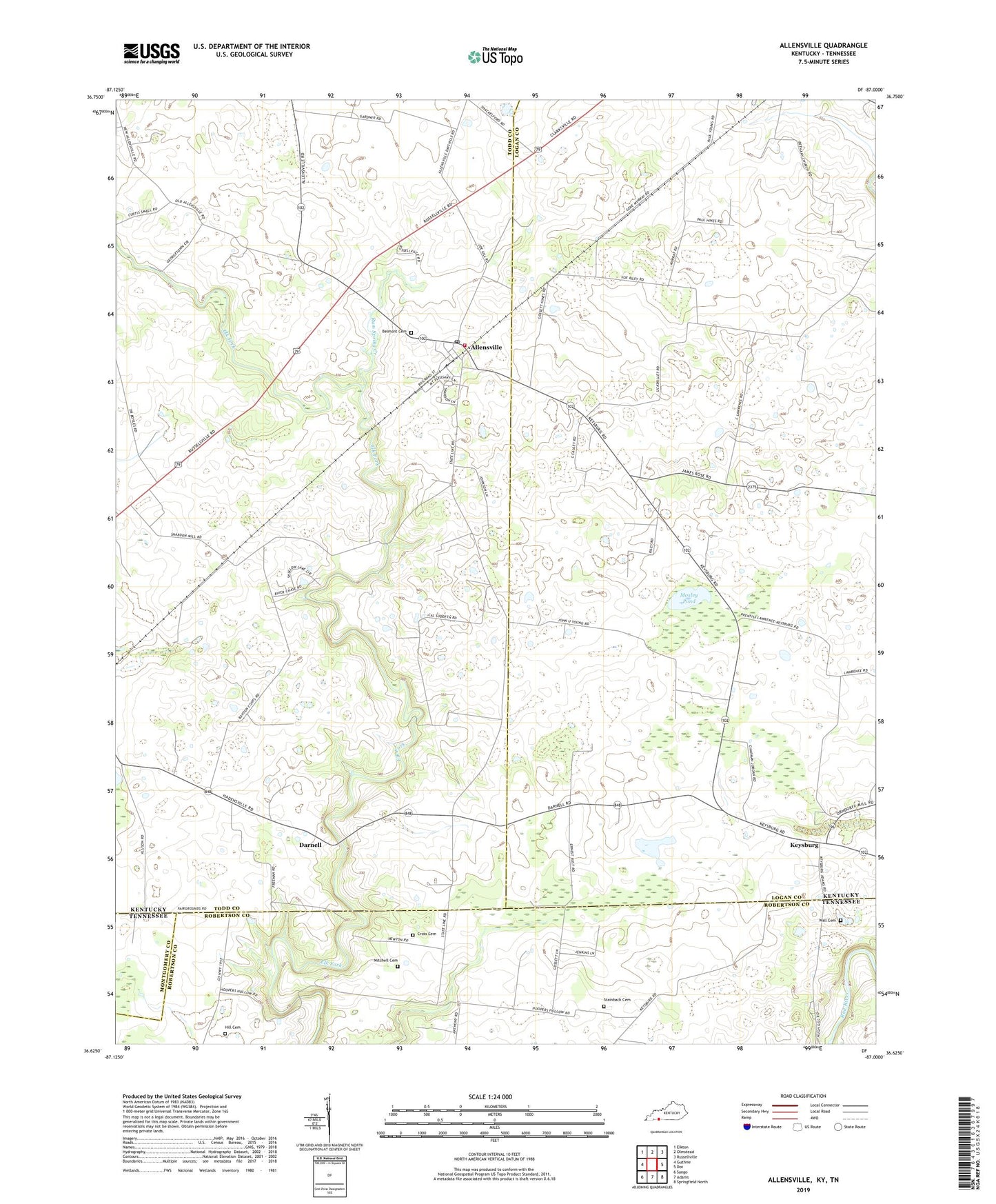 Allensville Kentucky US Topo Map Image