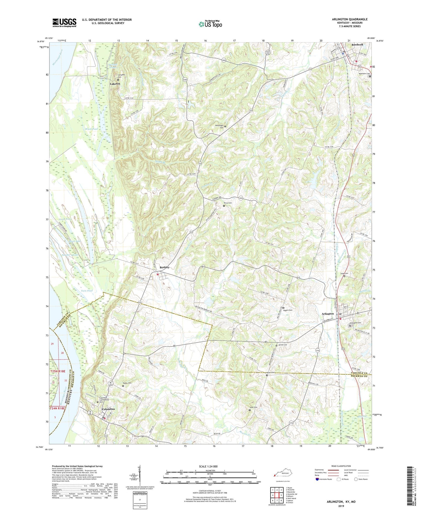 Arlington Kentucky US Topo Map Image