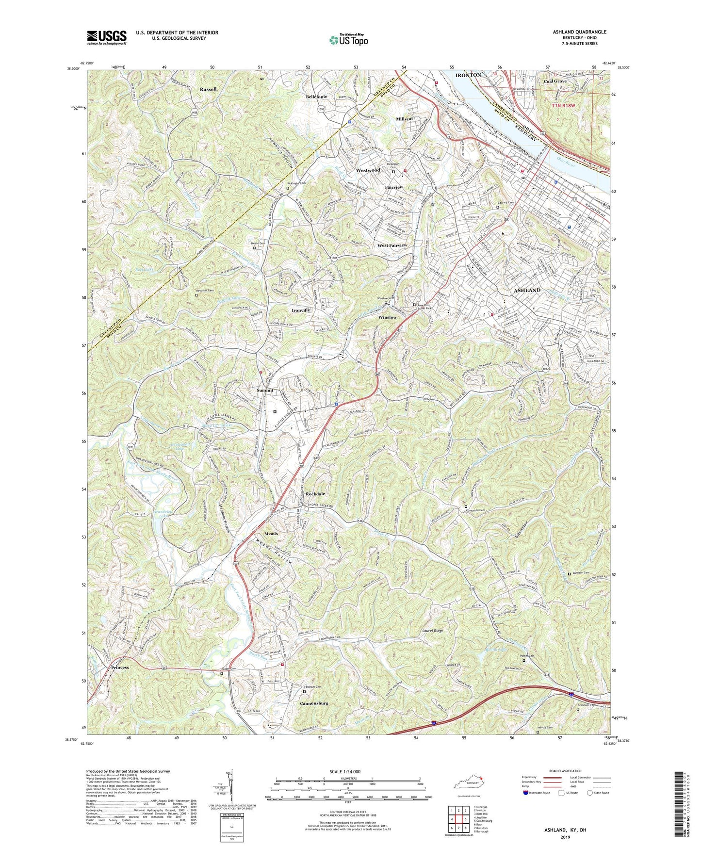 Ashland Kentucky US Topo Map Image