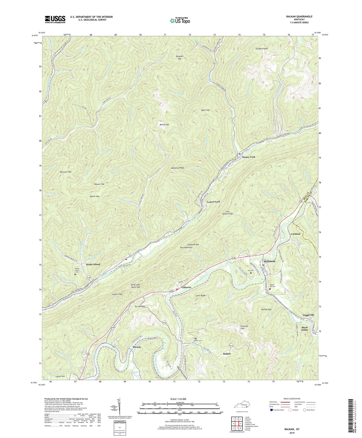 Balkan Kentucky US Topo Map Image
