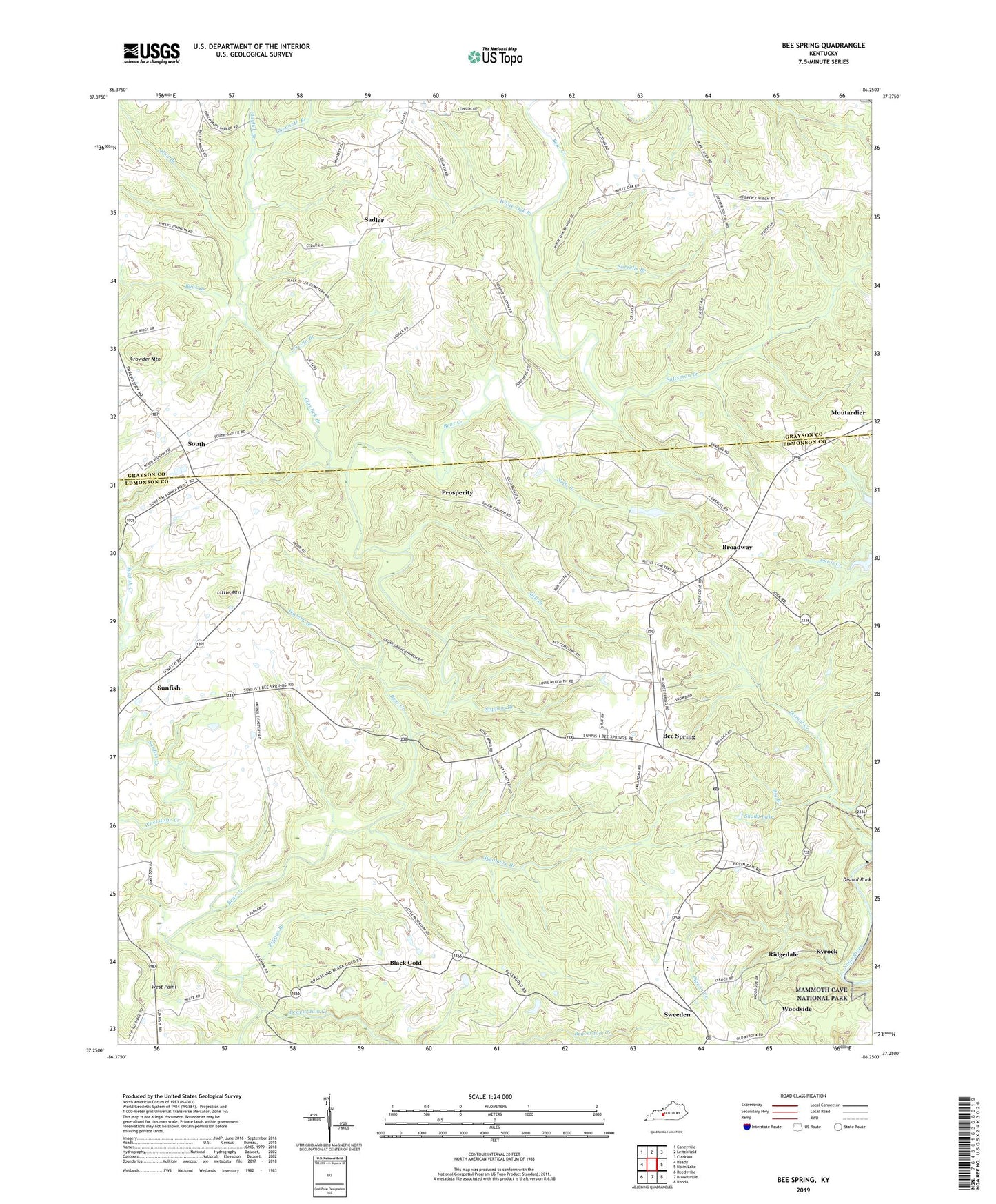 Bee Spring Kentucky US Topo Map Image