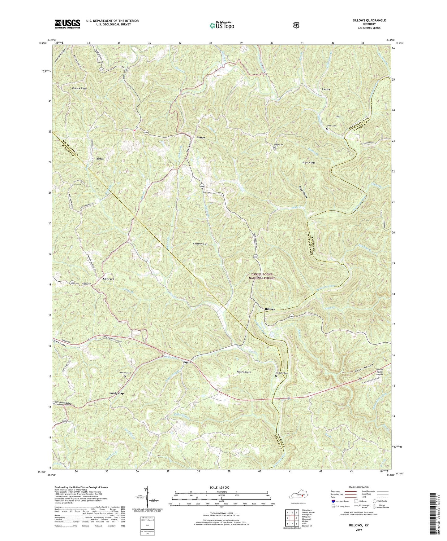 Billows Kentucky US Topo Map Image