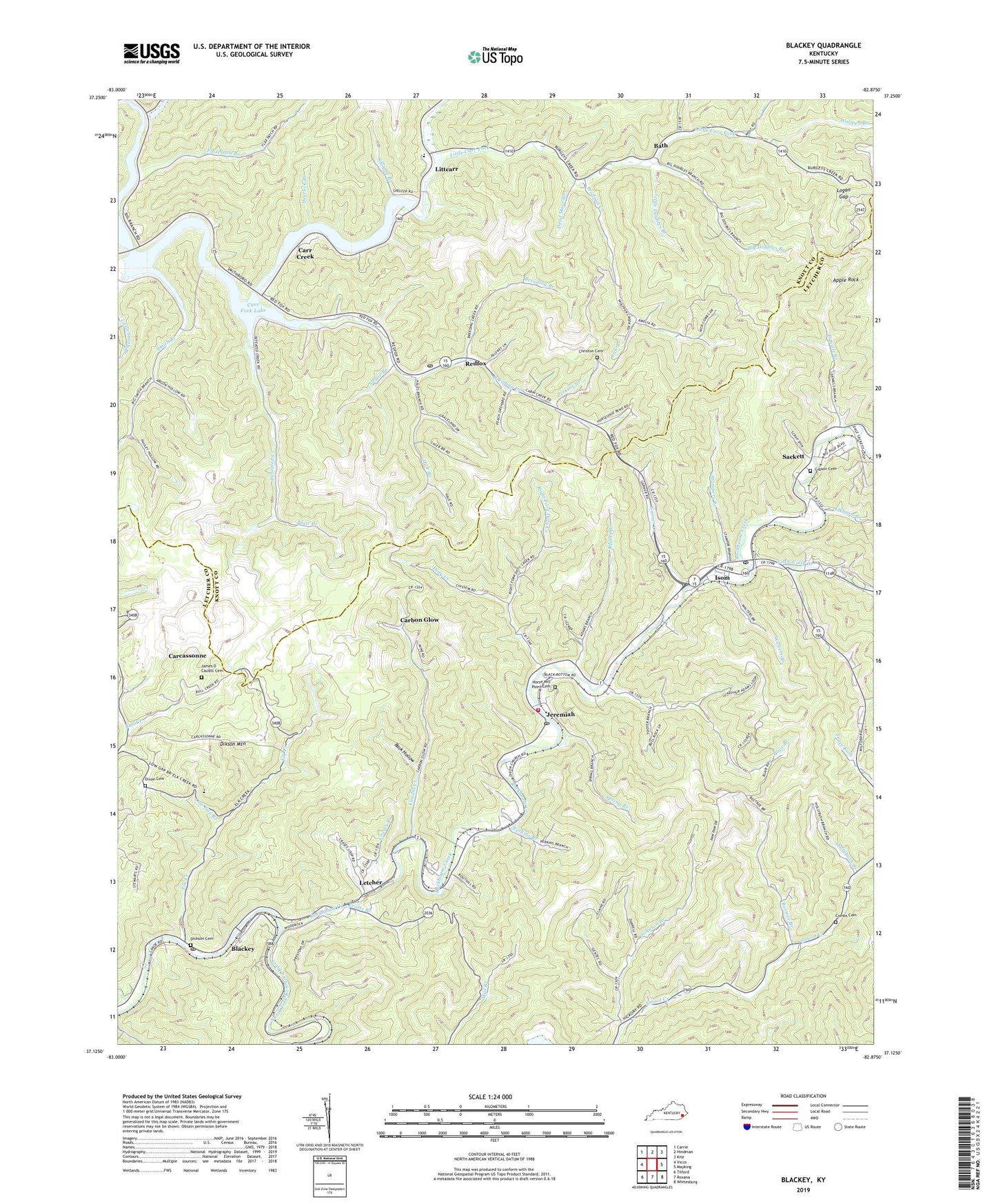 Blackey Kentucky US Topo Map Image