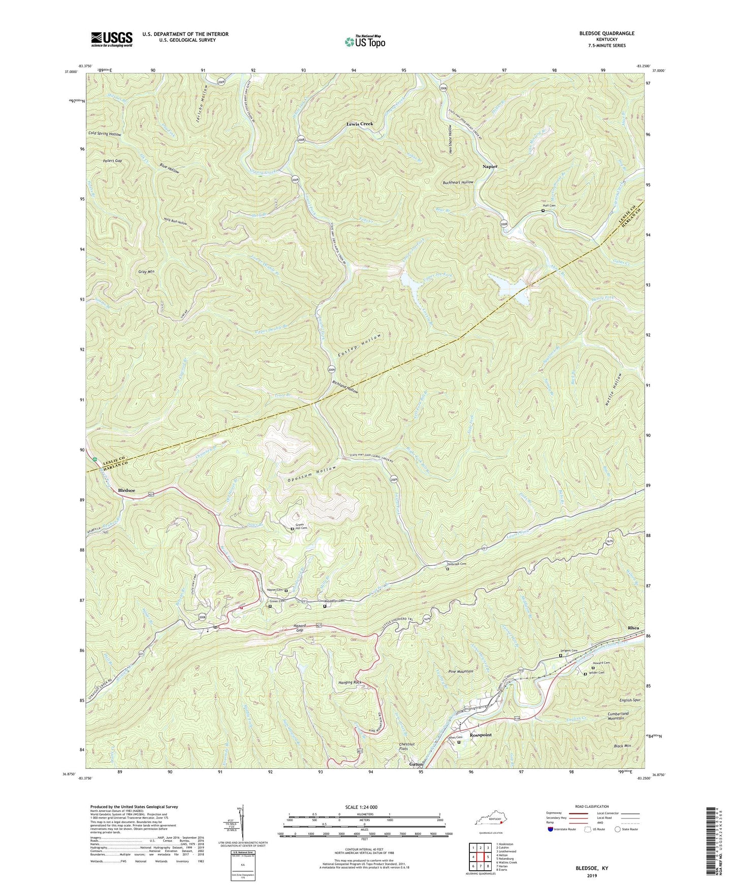 Bledsoe Kentucky US Topo Map Image