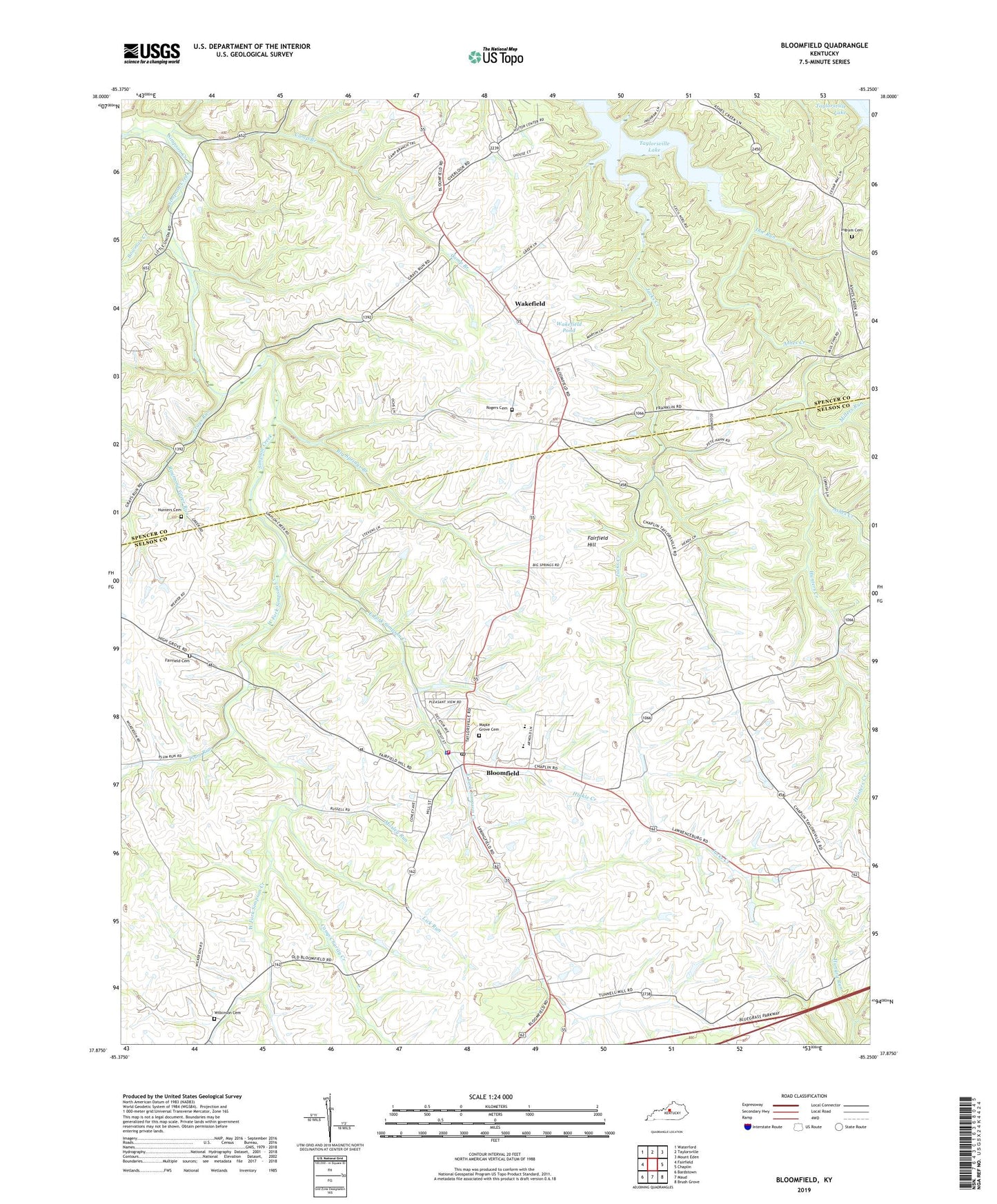 Bloomfield Kentucky US Topo Map Image