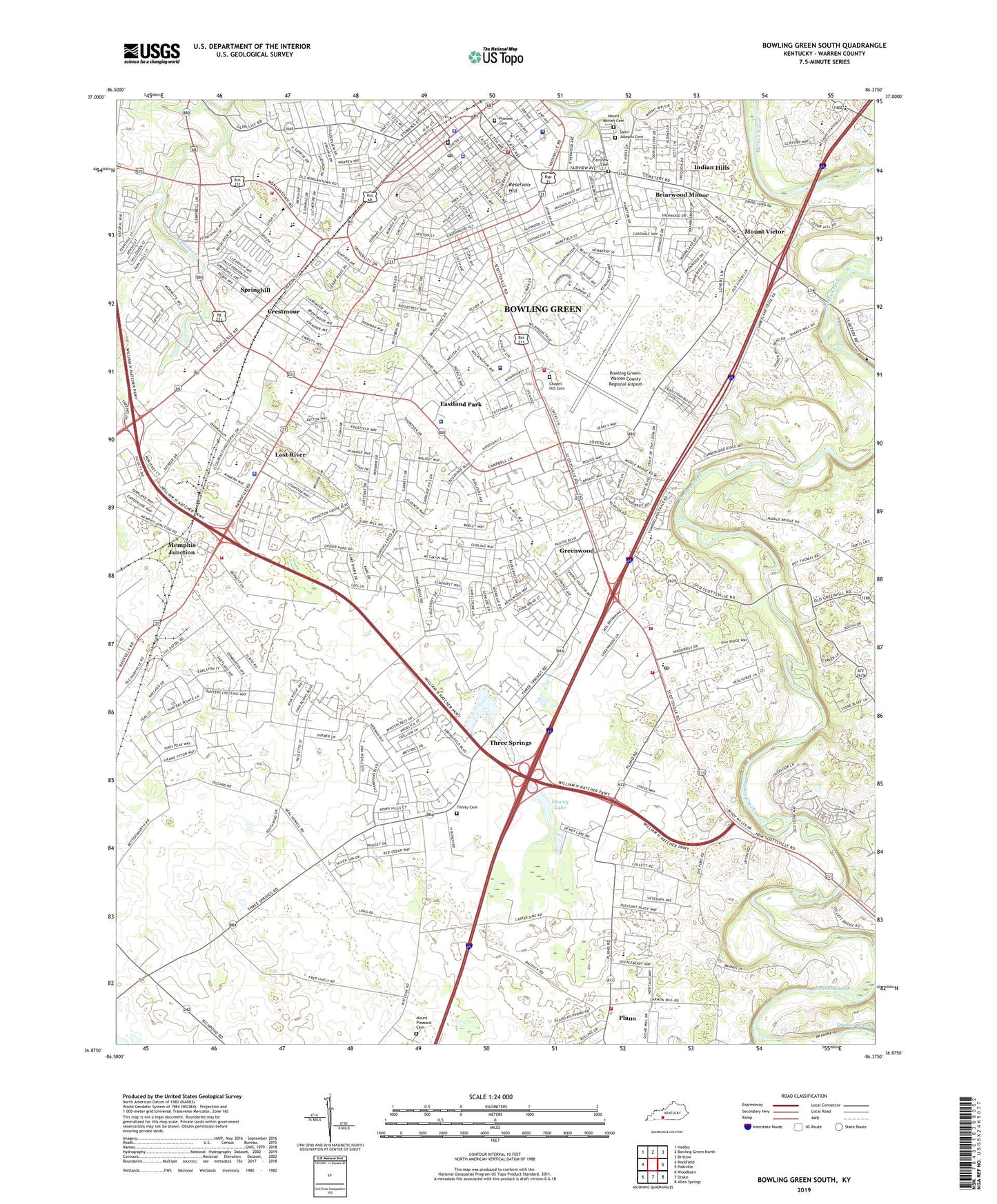 Bowling Green South Kentucky US Topo Map Image