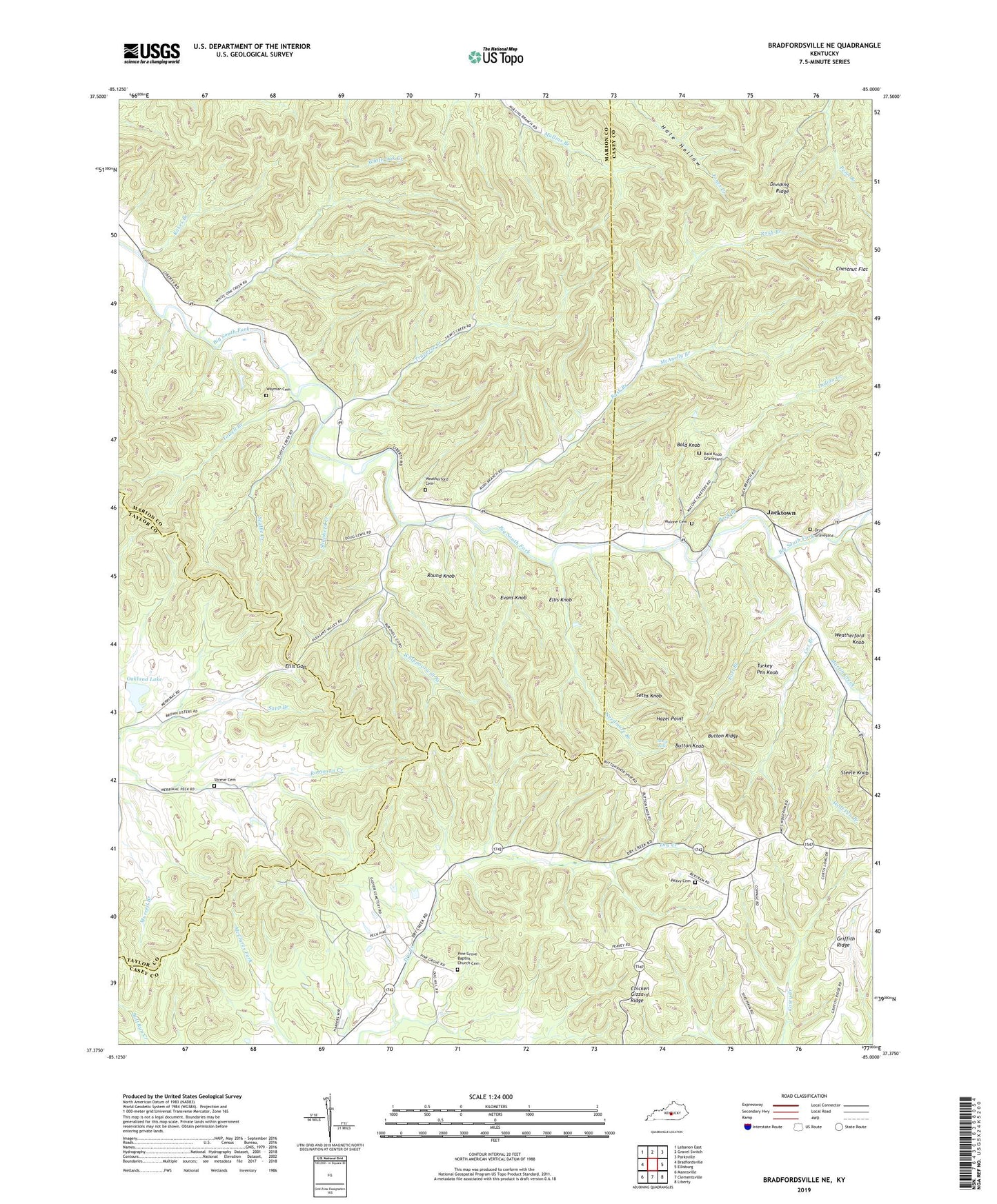 Bradfordsville NE Kentucky US Topo Map Image