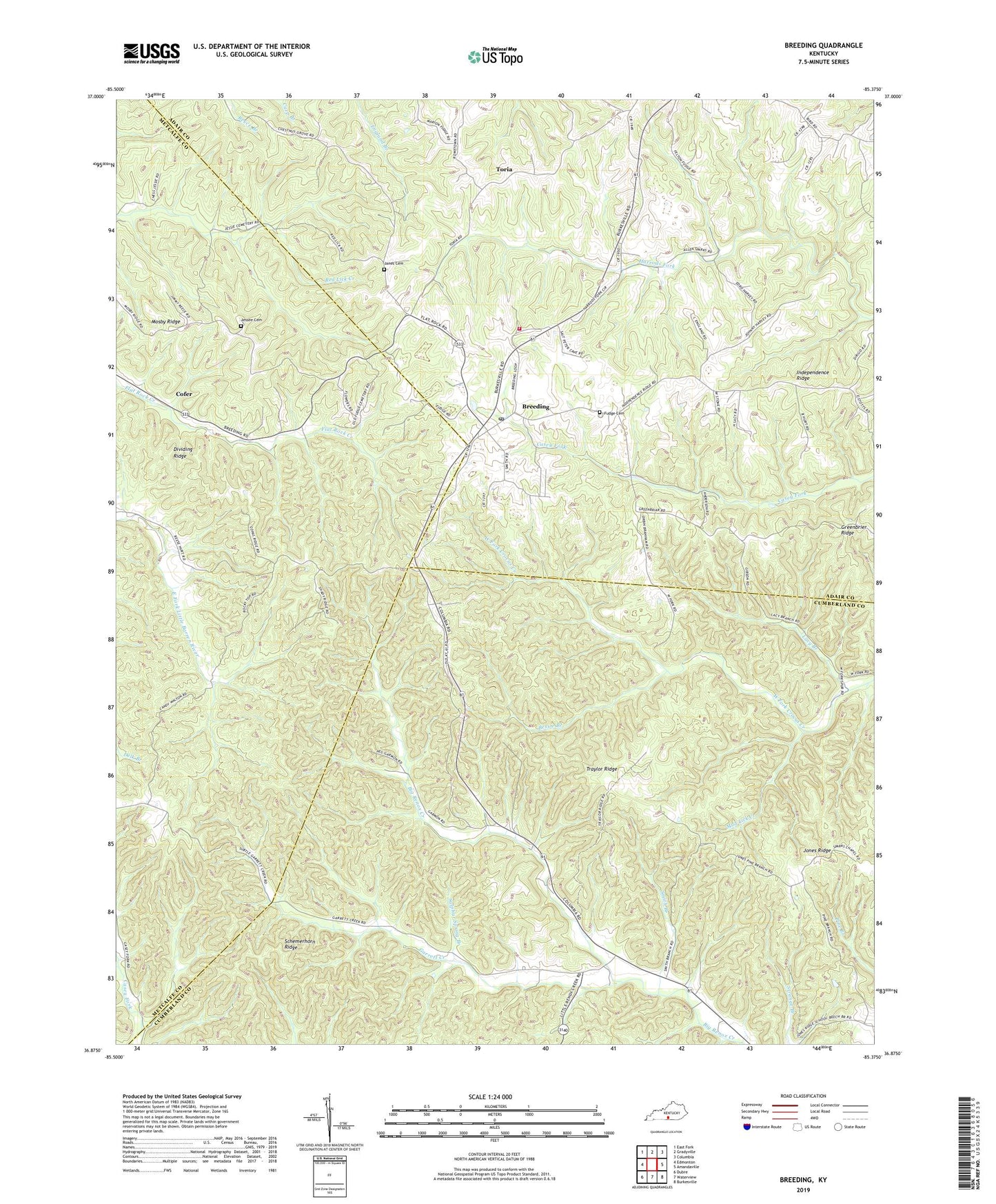 Breeding Kentucky US Topo Map Image