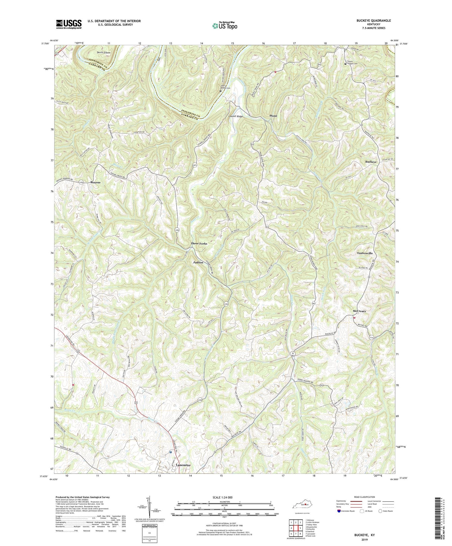 Buckeye Kentucky US Topo Map Image