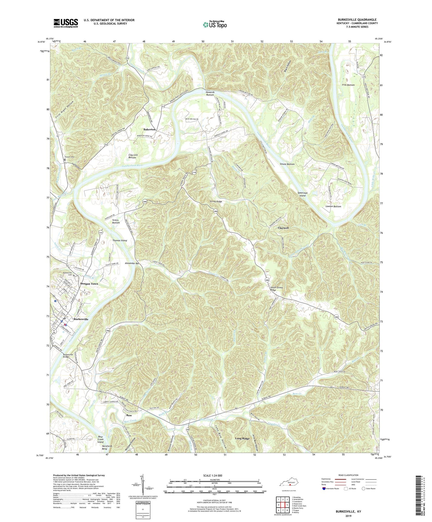 Burkesville Kentucky US Topo Map Image