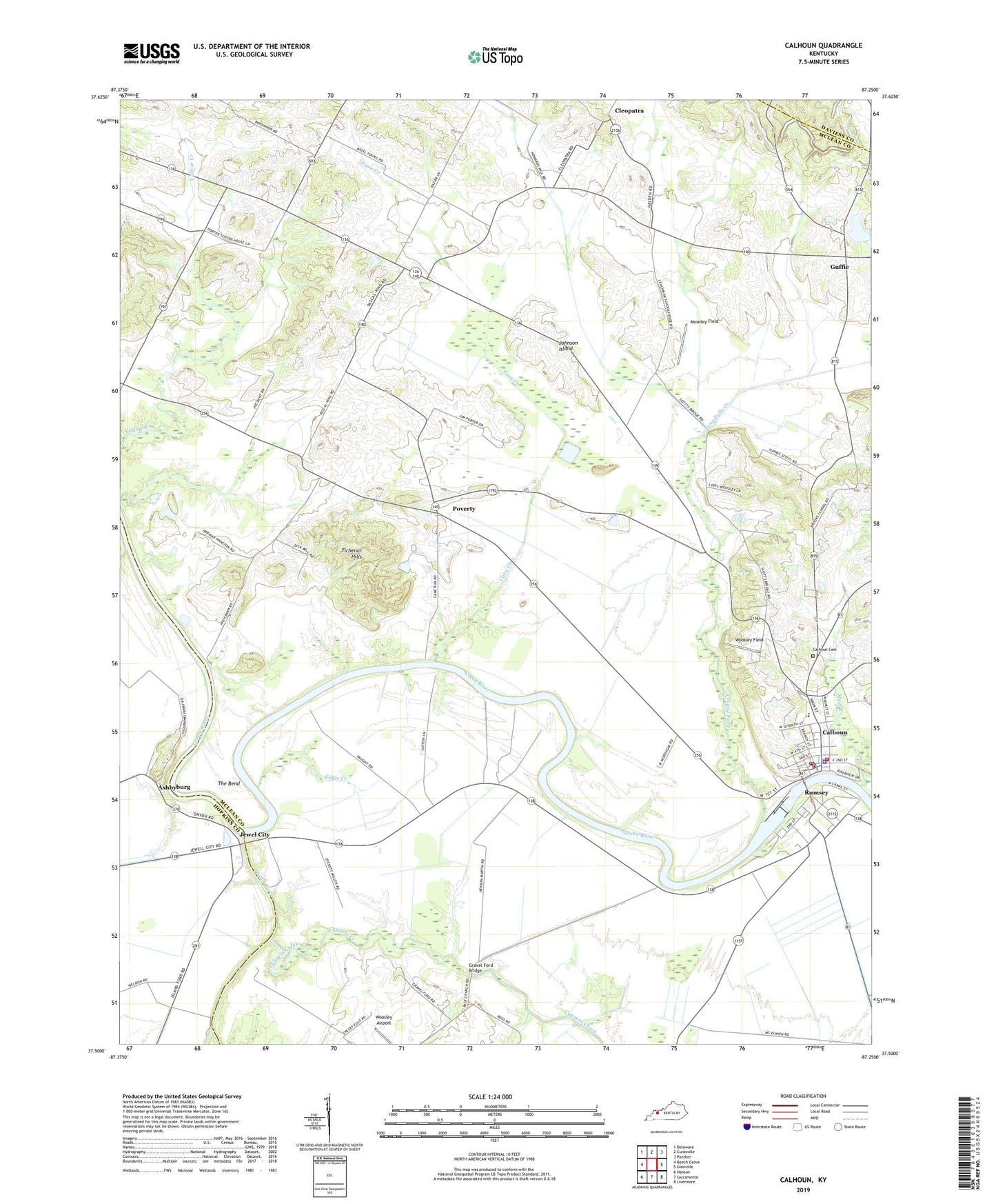 Calhoun Kentucky US Topo Map Image