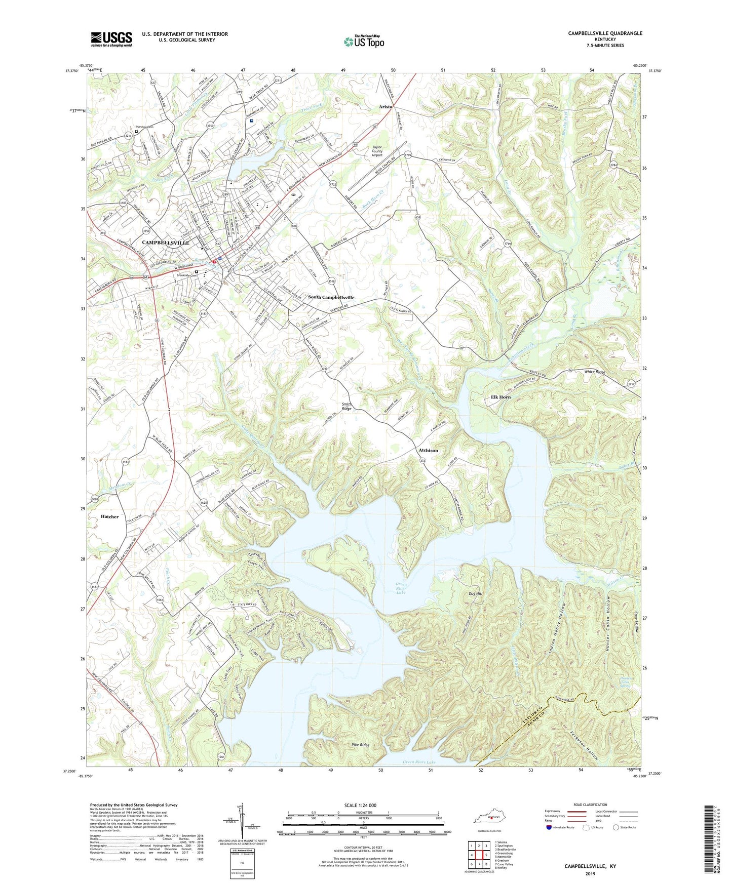 Campbellsville Kentucky US Topo Map Image