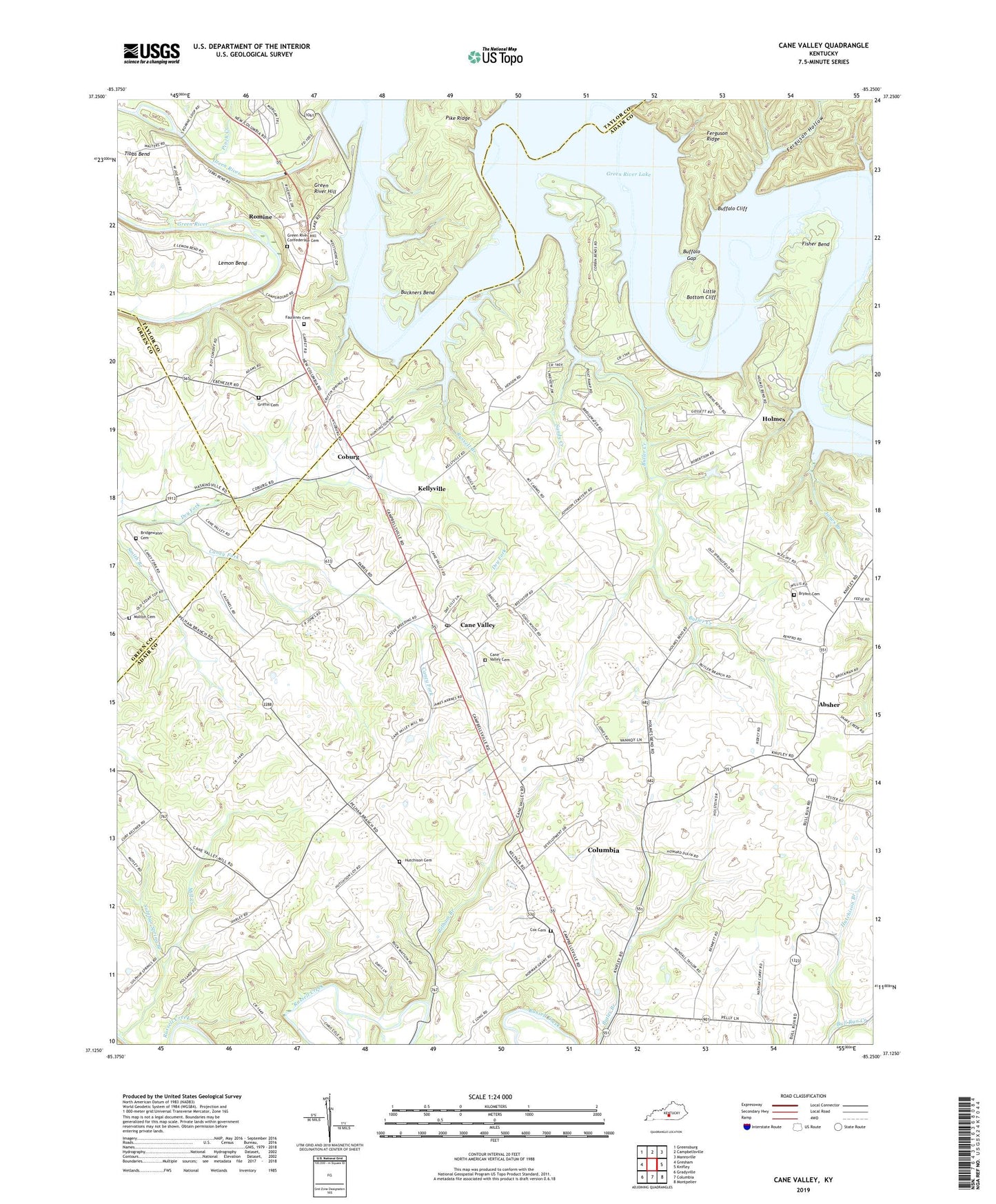 Cane Valley Kentucky US Topo Map Image