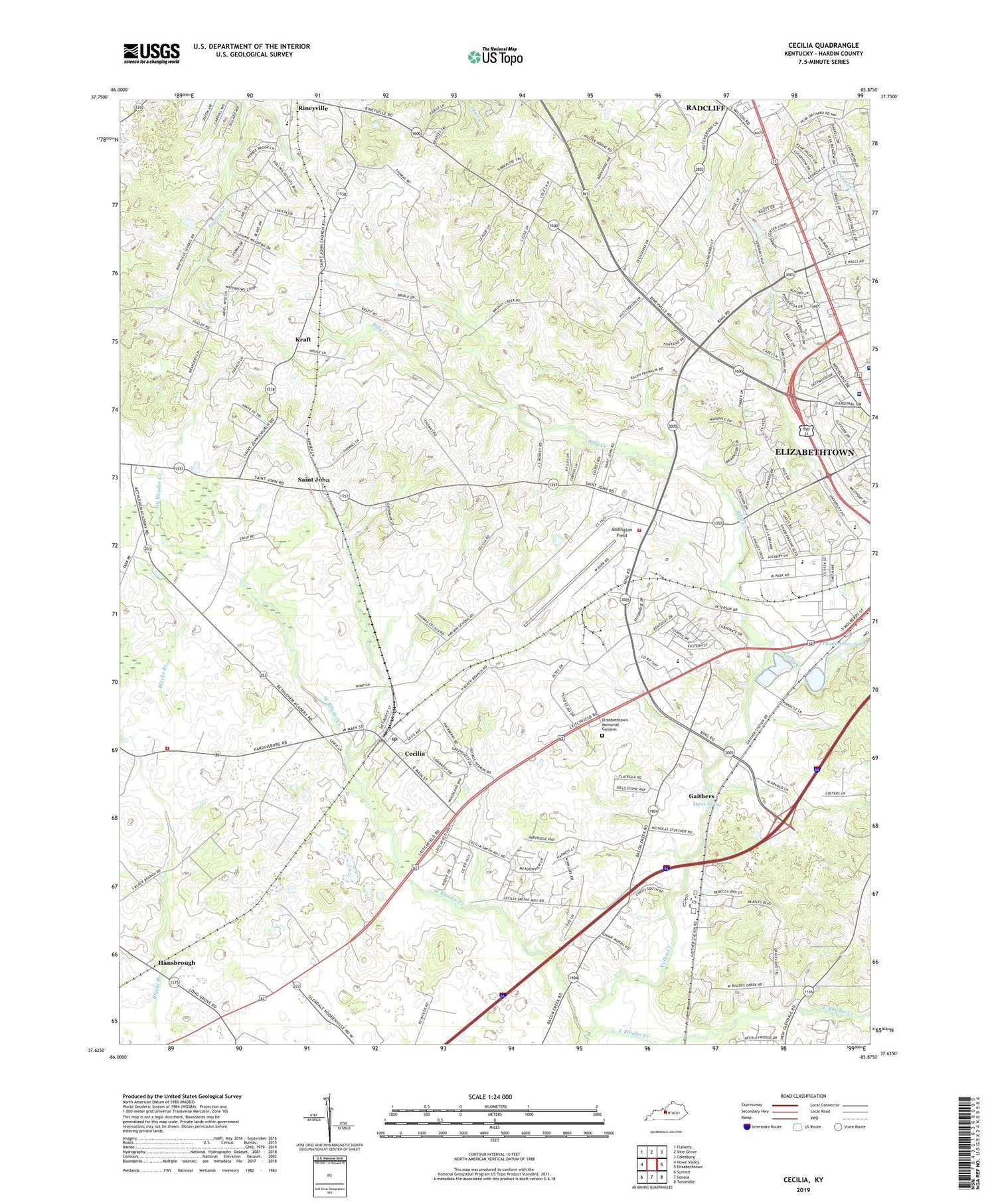 Cecilia Kentucky US Topo Map Image