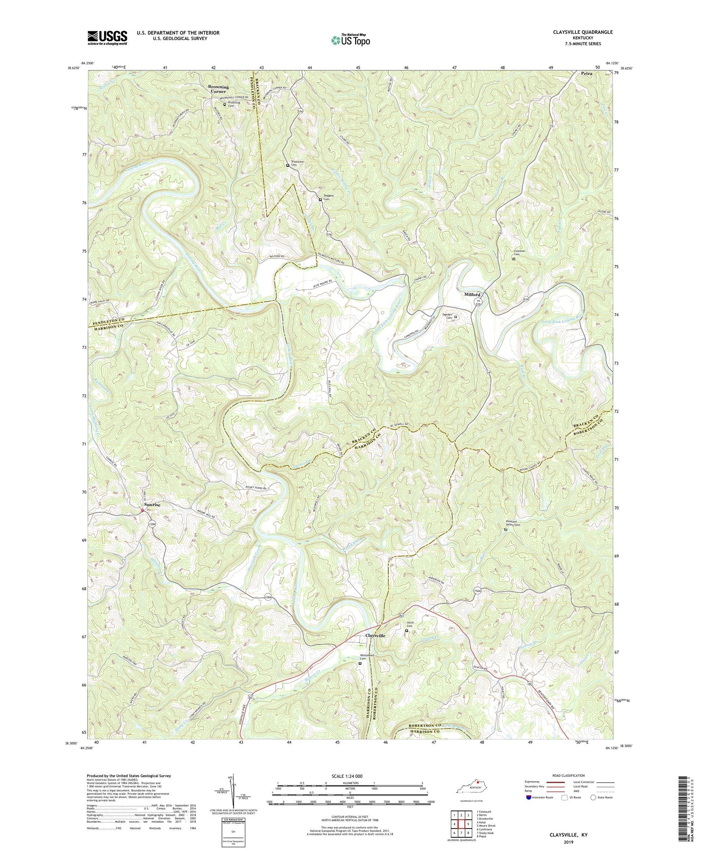 Claysville Kentucky US Topo Map Image