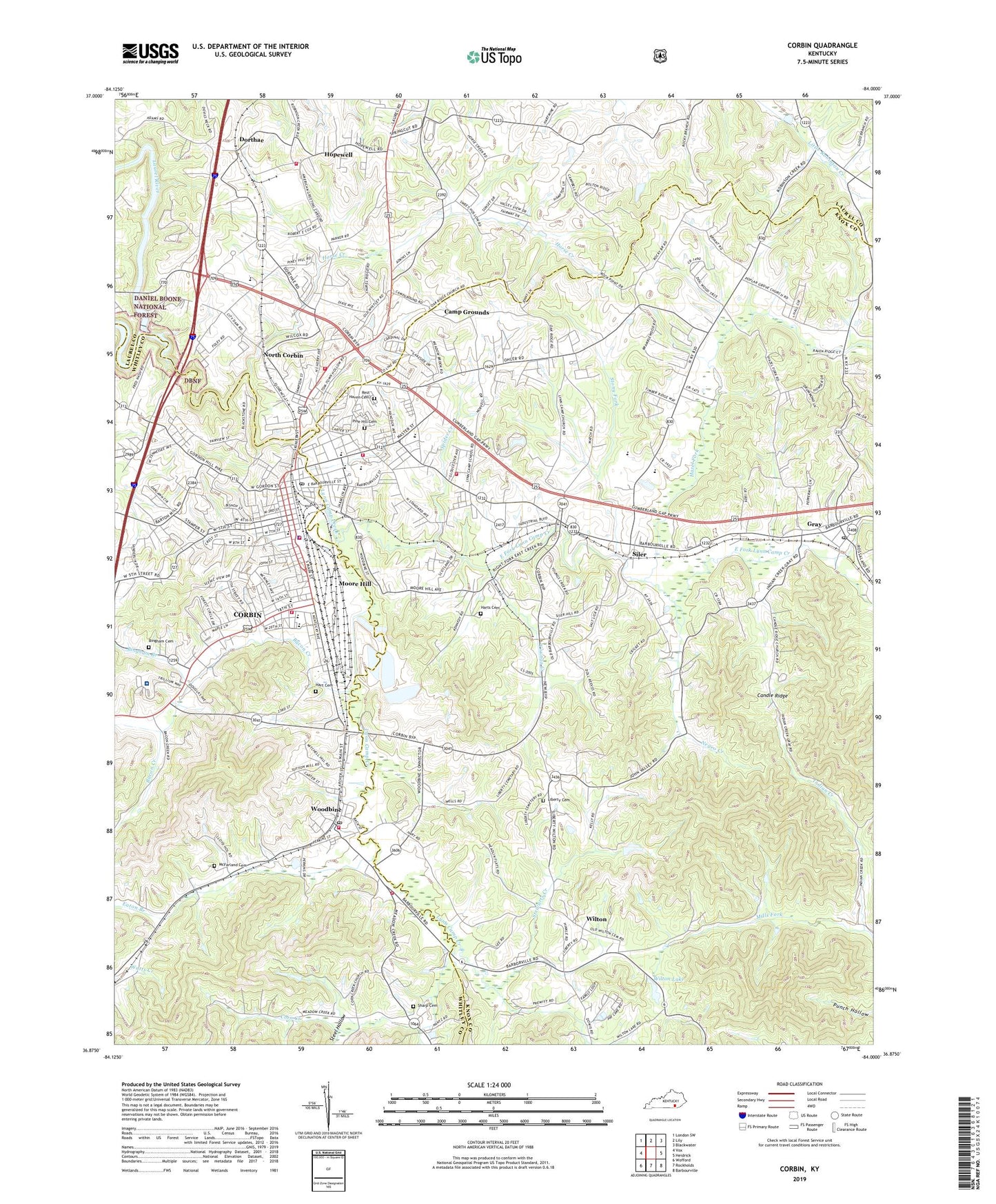 Corbin Kentucky US Topo Map Image