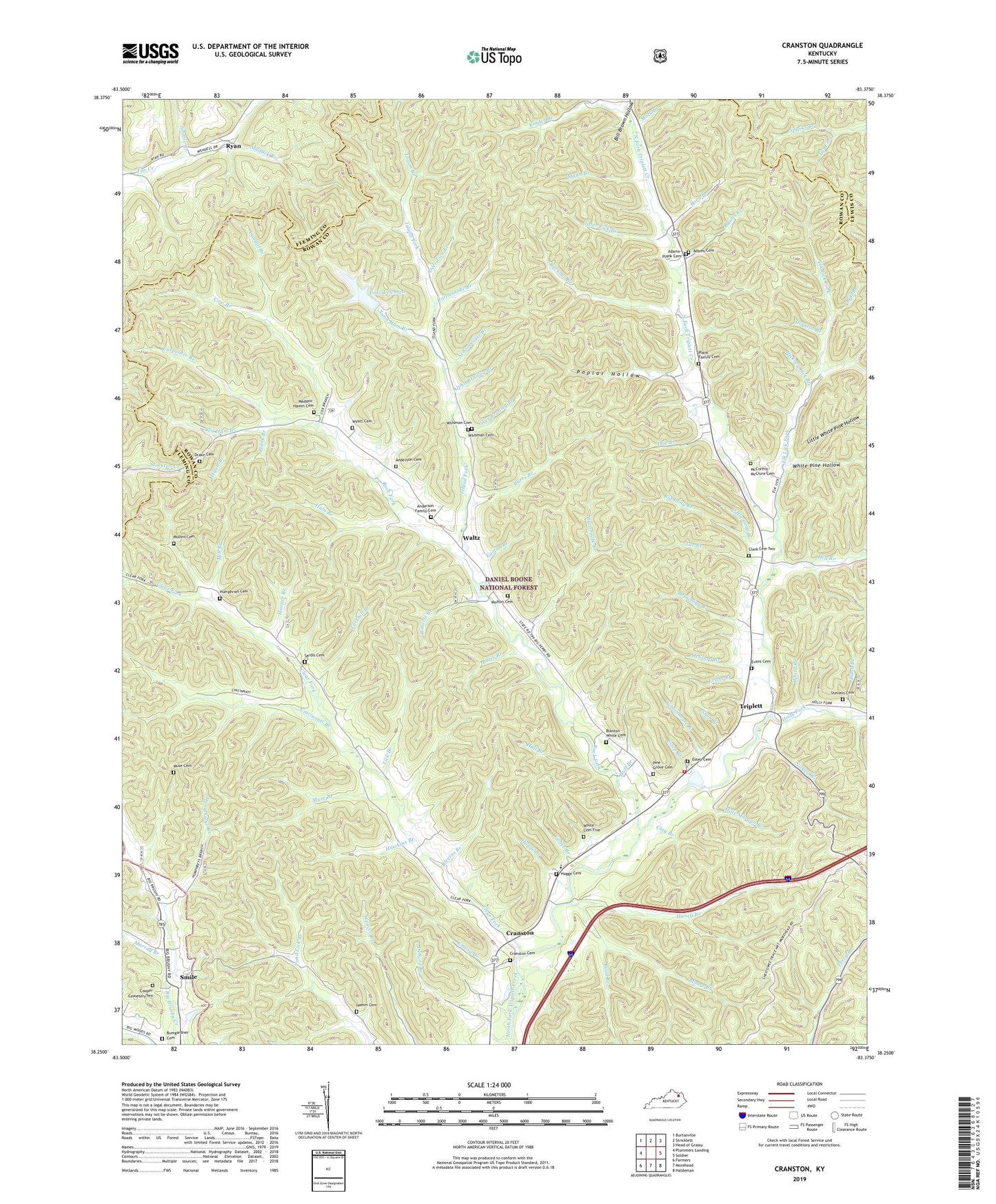 Cranston Kentucky US Topo Map Image