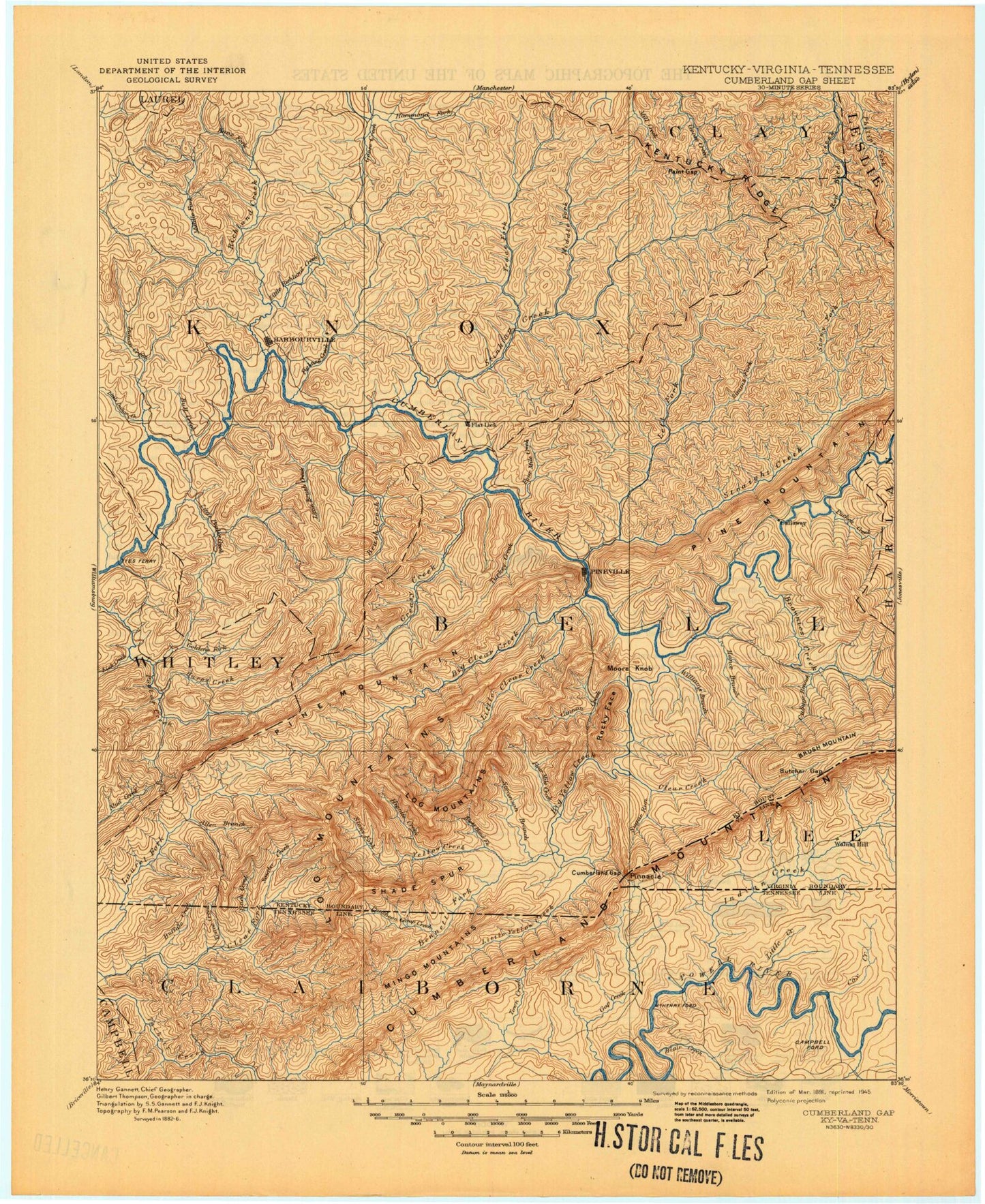 Historic 1891 Cumberland Gap Kentucky 30'x30' Topo Map Image