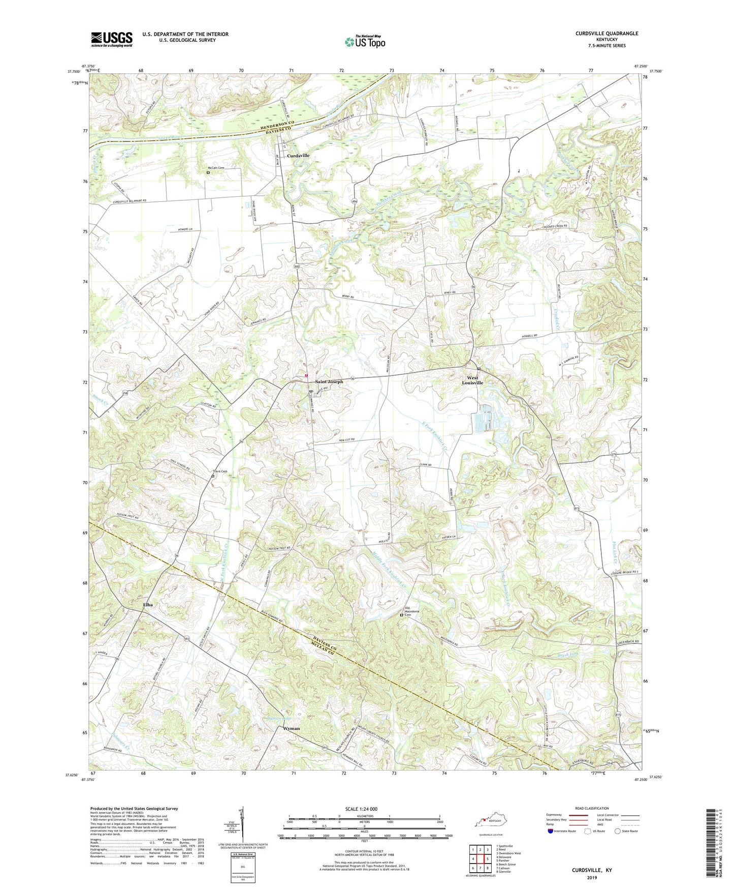 Curdsville Kentucky US Topo Map Image