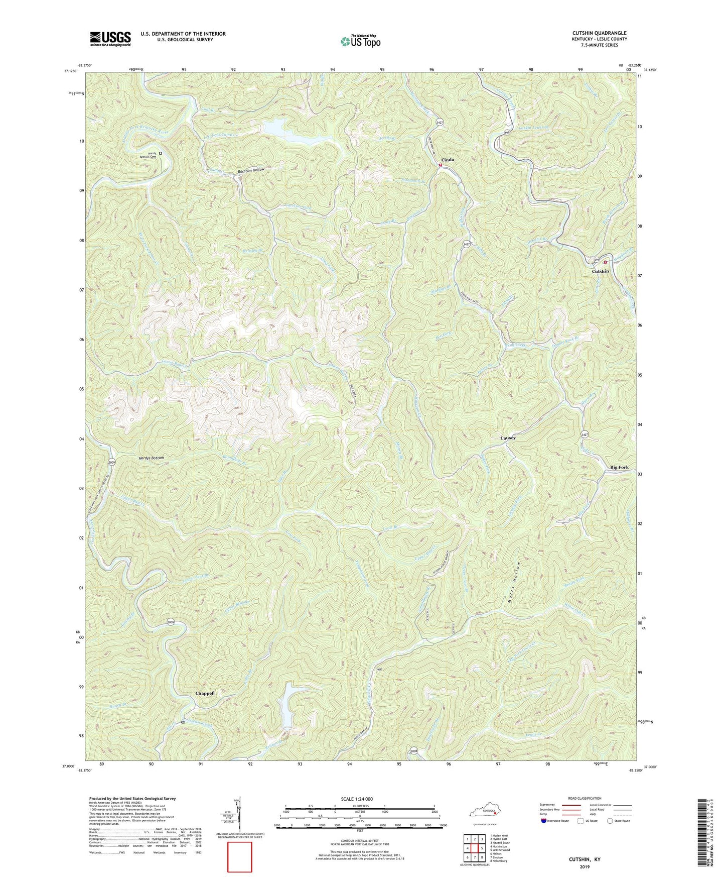 Cutshin Kentucky US Topo Map Image