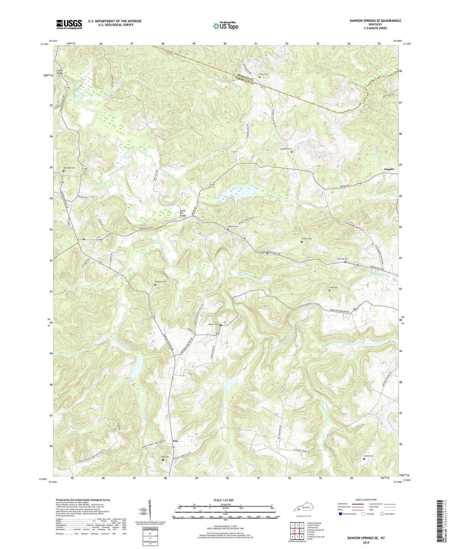Dawson Springs SE Kentucky US Topo Map Image