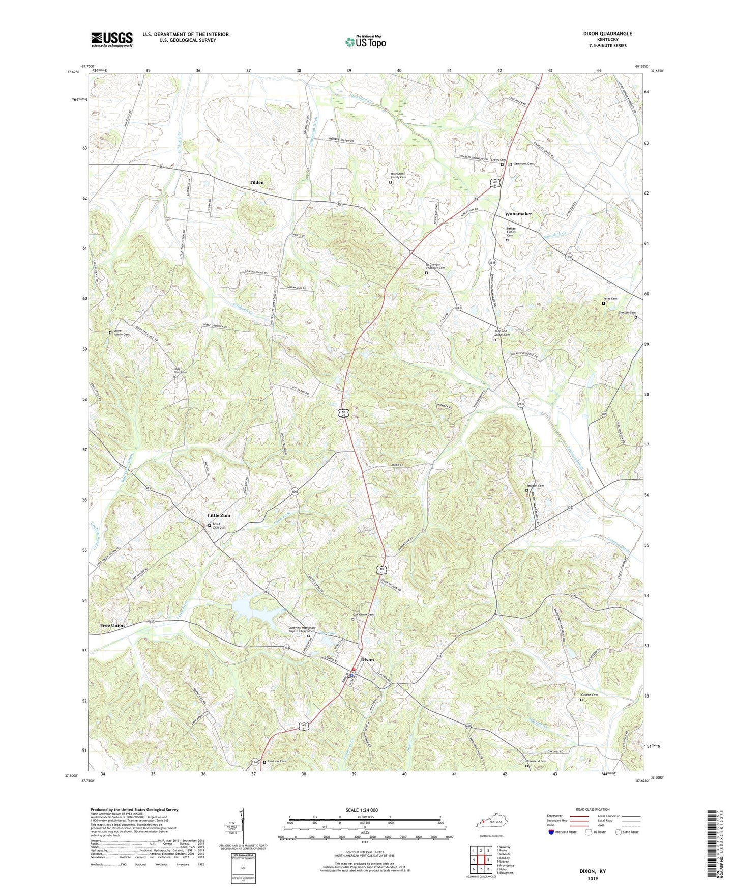 Dixon Kentucky US Topo Map Image