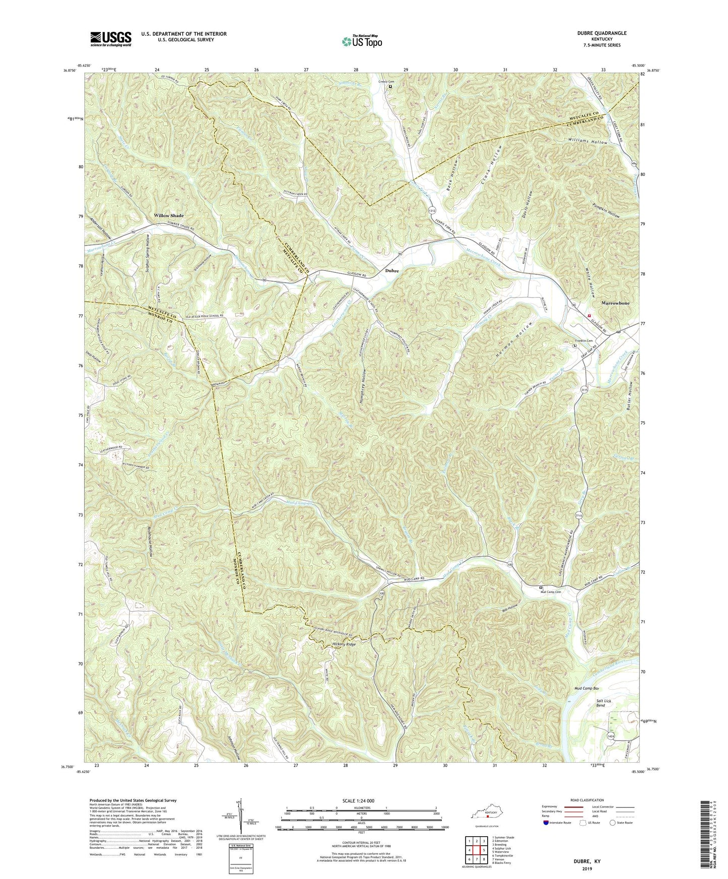 Dubre Kentucky US Topo Map Image