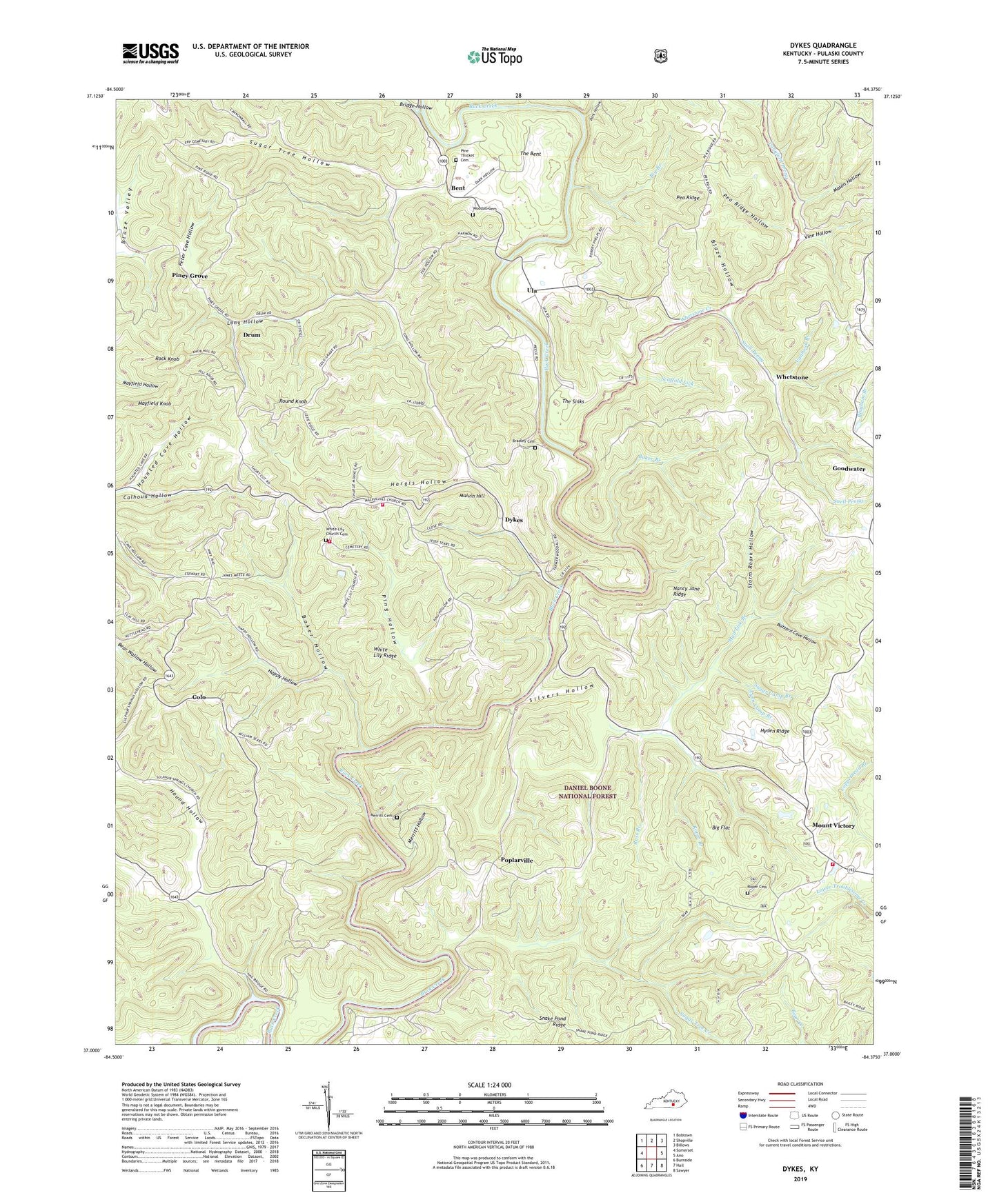 Dykes Kentucky US Topo Map Image