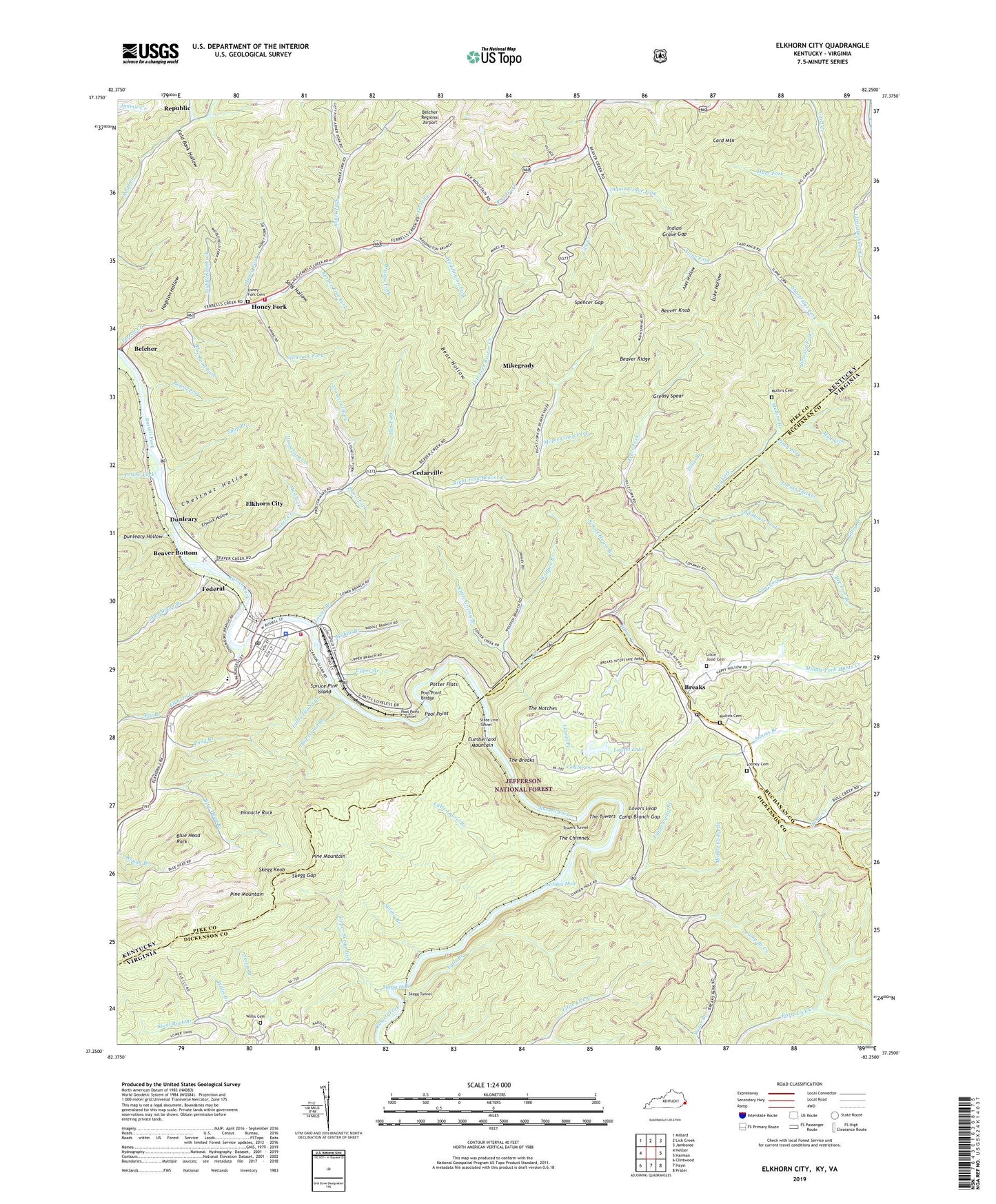 Elkhorn City Kentucky US Topo Map Image