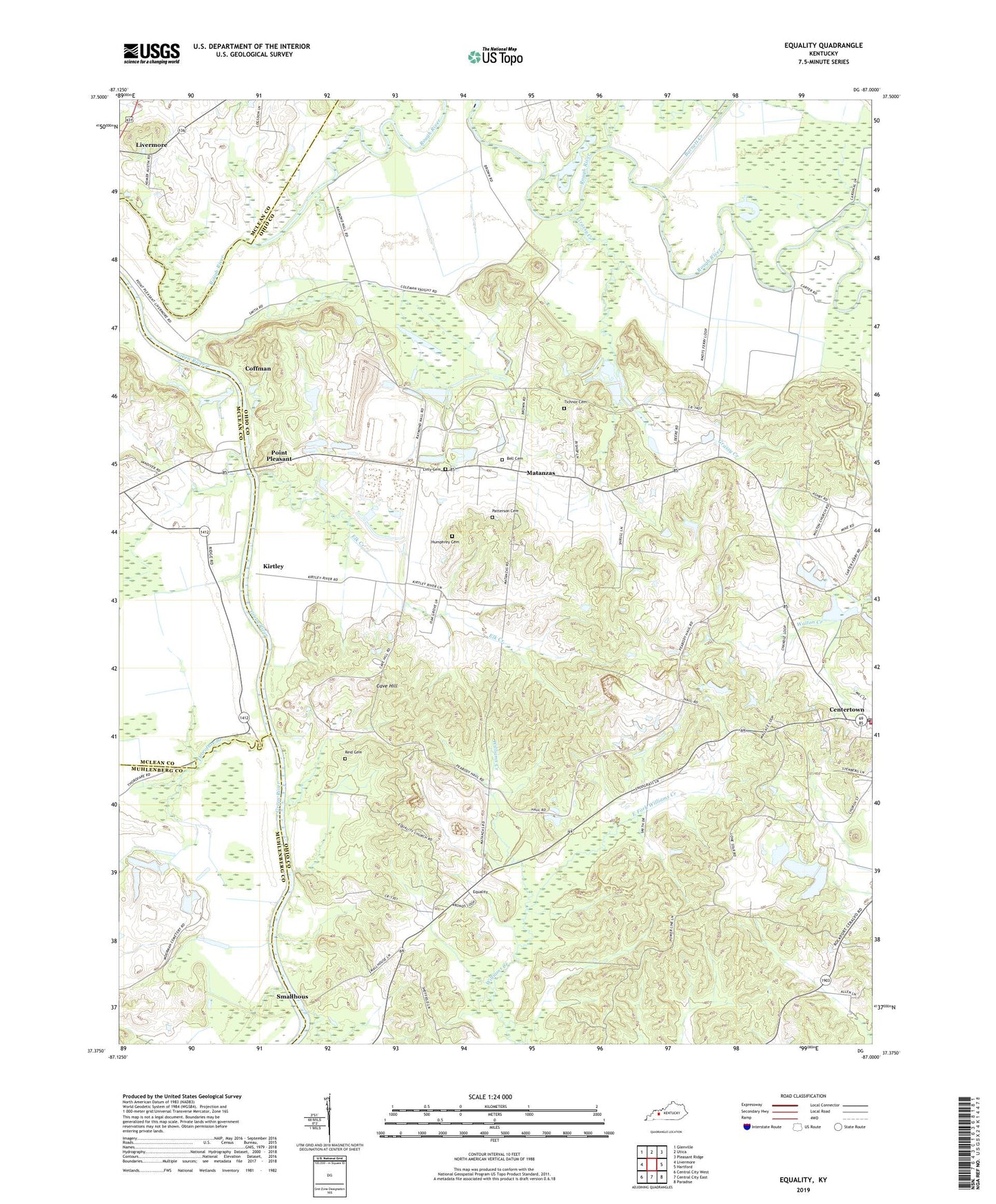Equality Kentucky US Topo Map Image