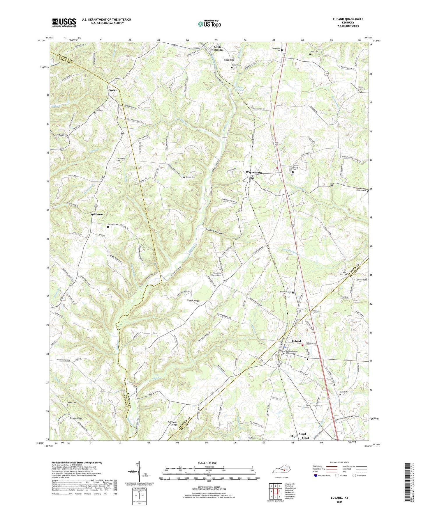 Eubank Kentucky US Topo Map Image