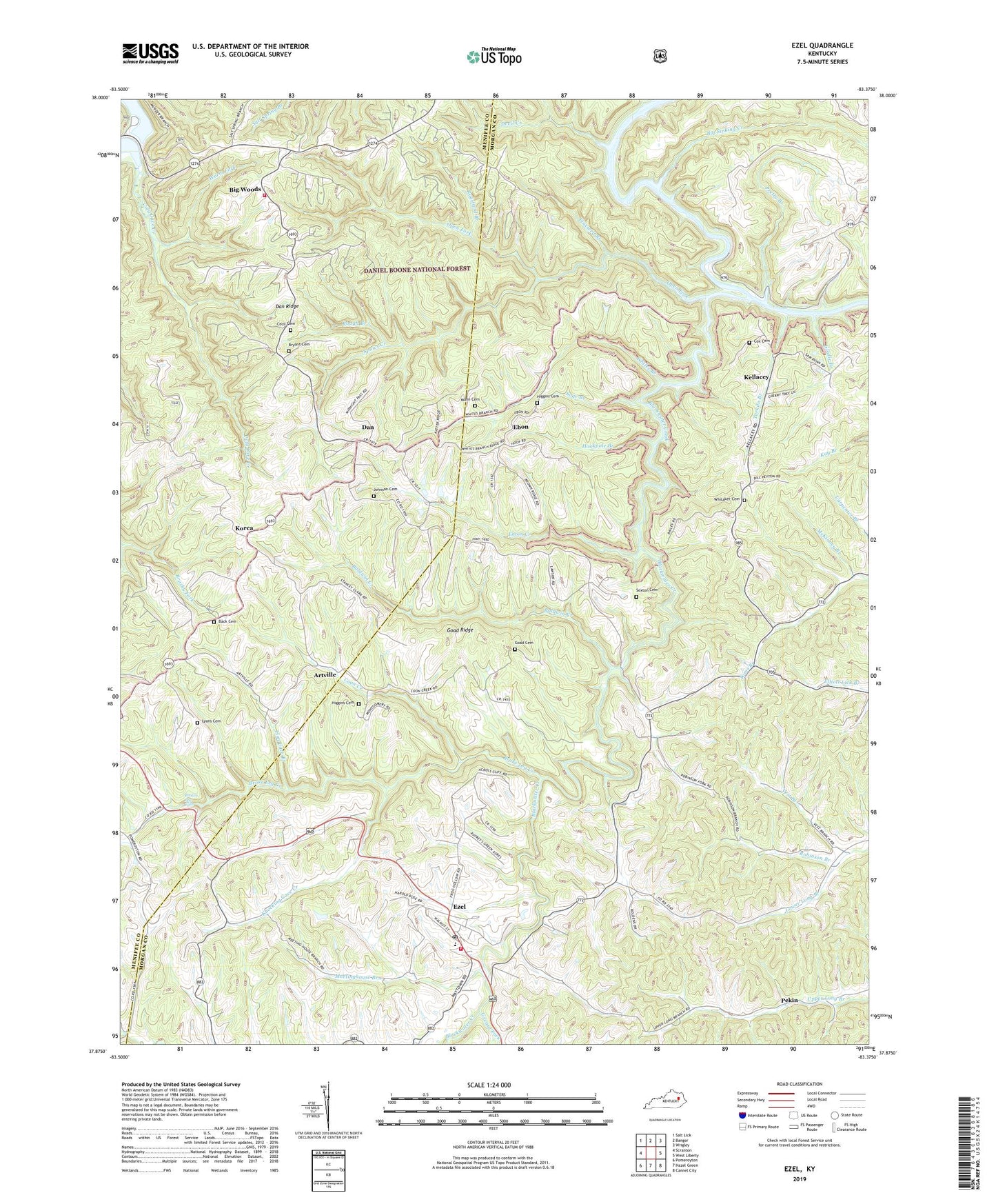 Ezel Kentucky US Topo Map Image
