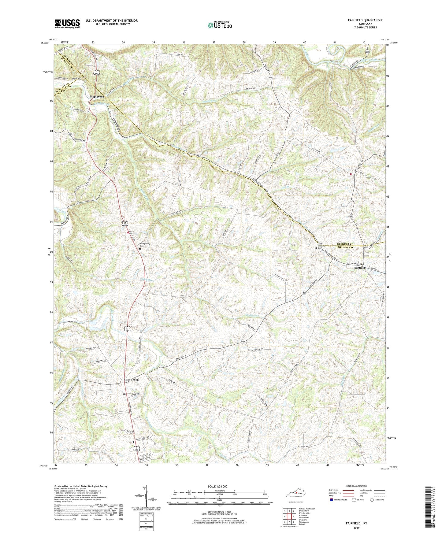Fairfield Kentucky US Topo Map Image