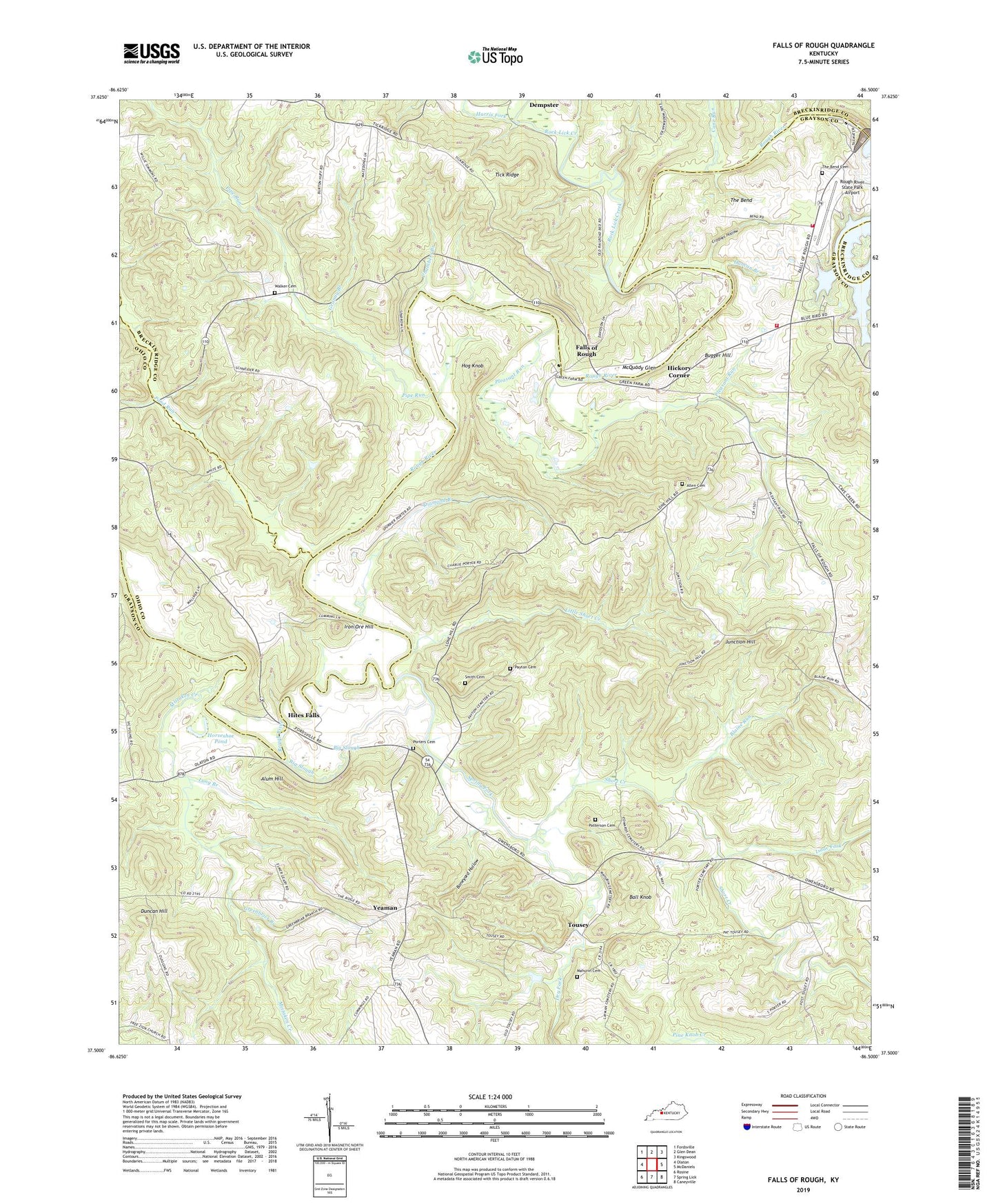 Falls of Rough Kentucky US Topo Map Image