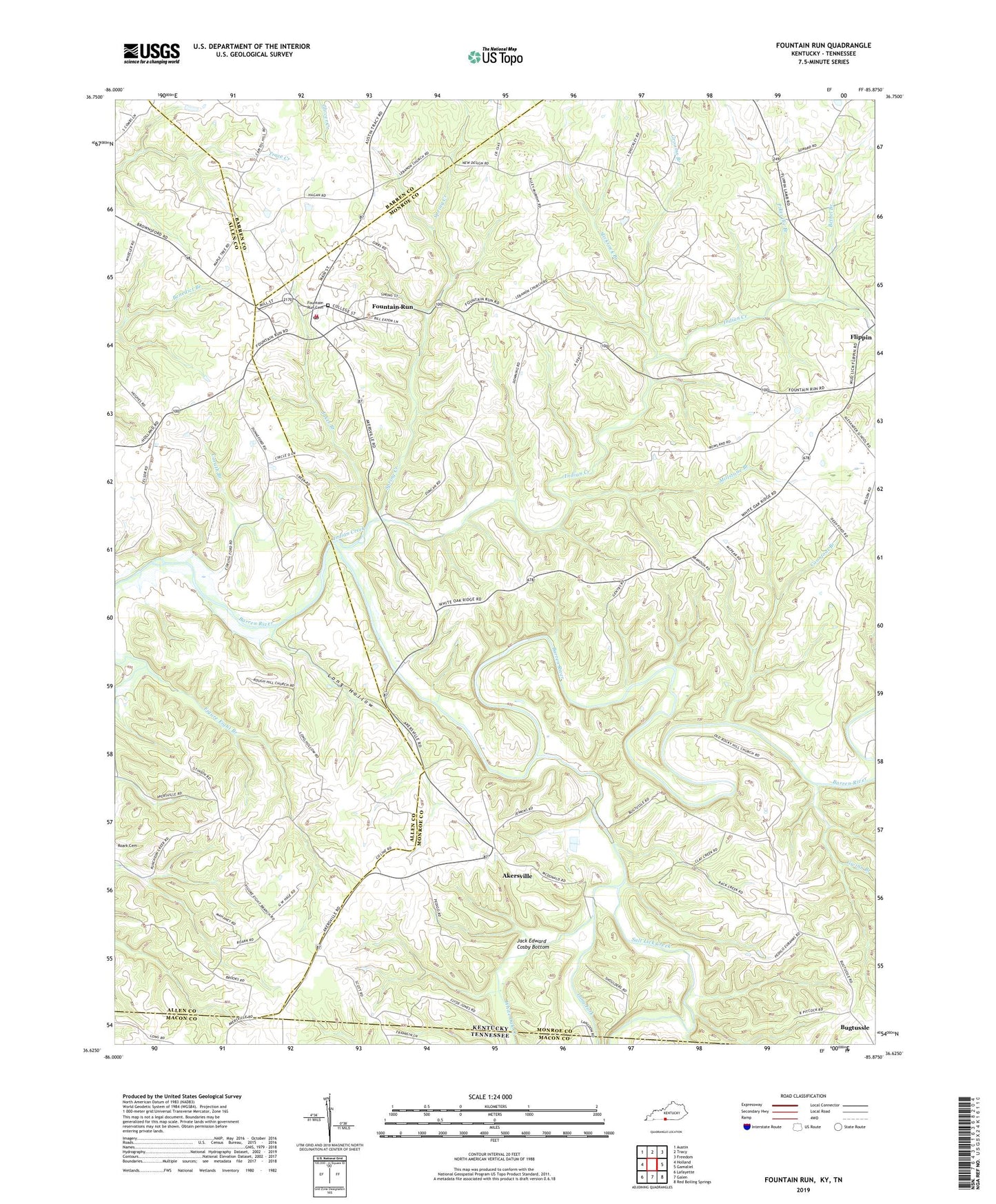 Fountain Run Kentucky US Topo Map Image