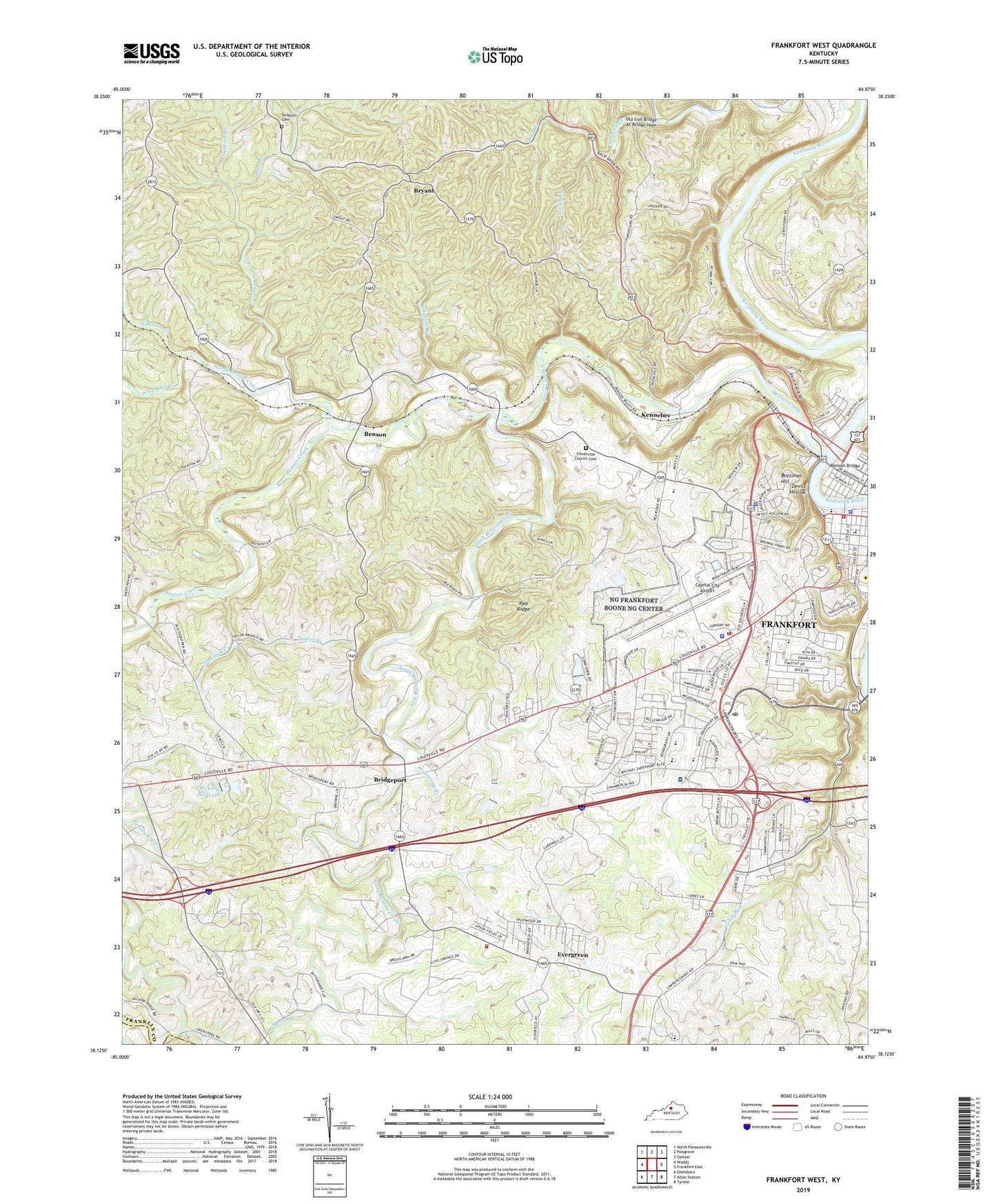 Frankfort West Kentucky US Topo Map Image
