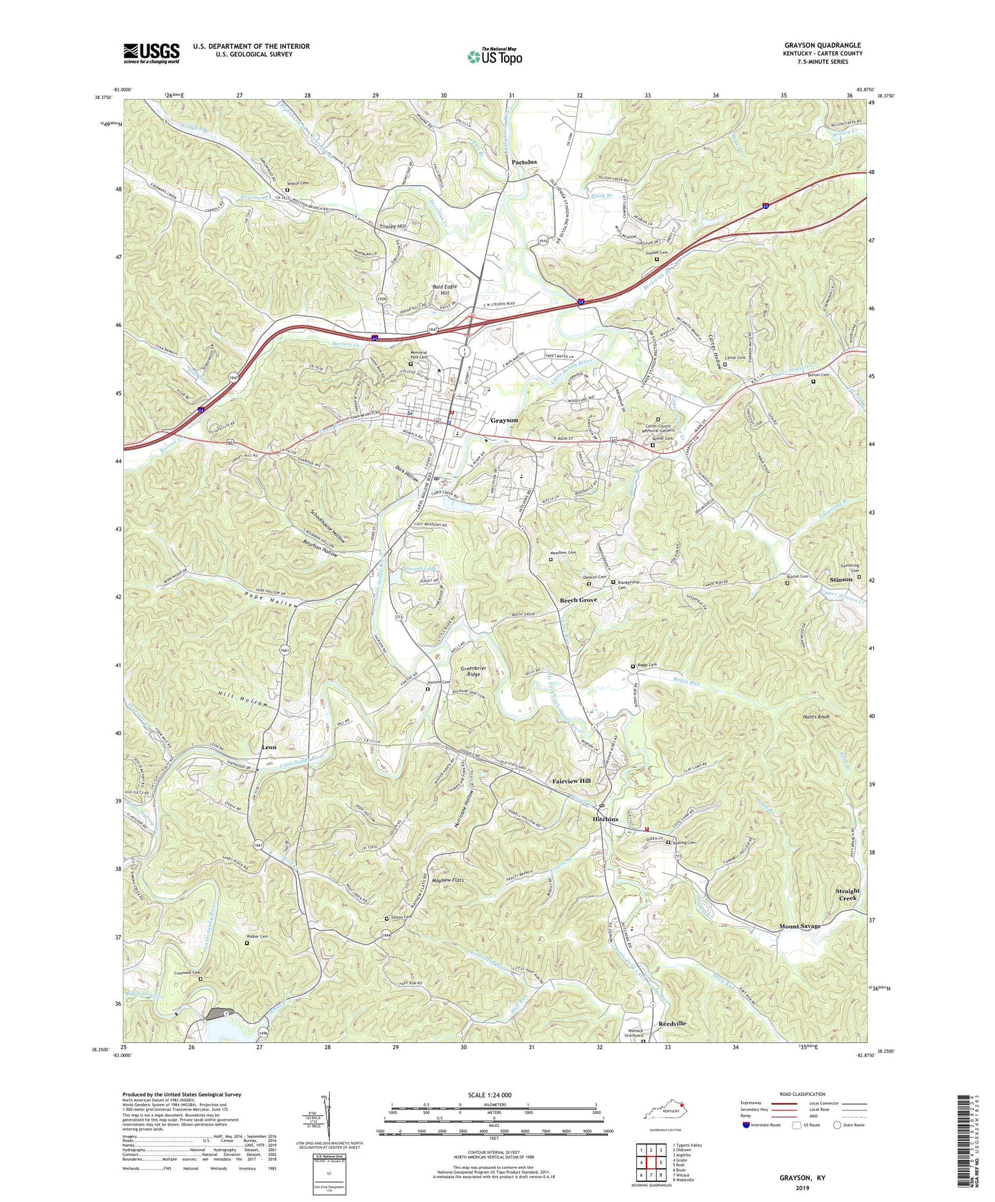 Grayson Kentucky US Topo Map Image