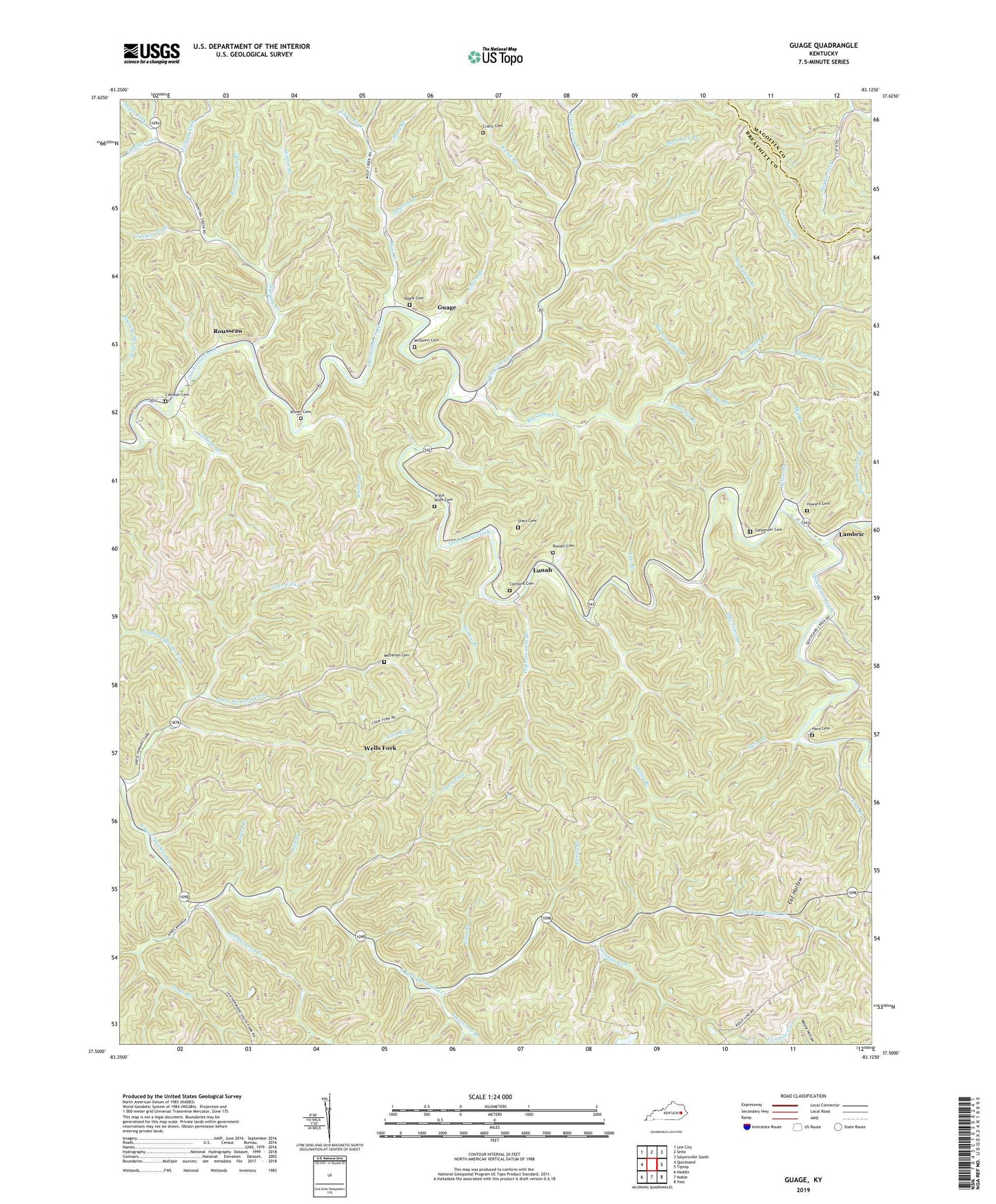 Guage Kentucky US Topo Map Image
