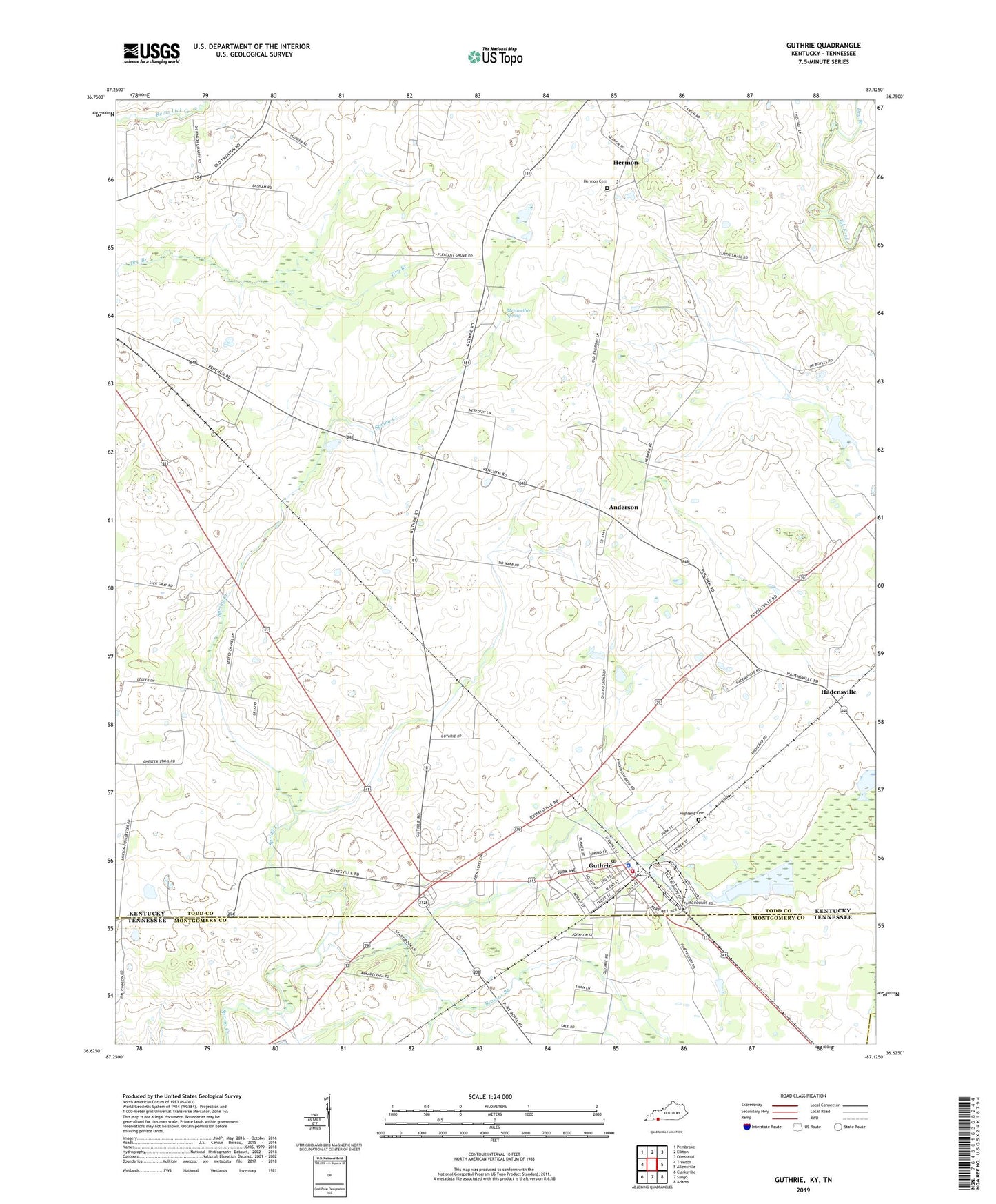 Guthrie Kentucky US Topo Map Image