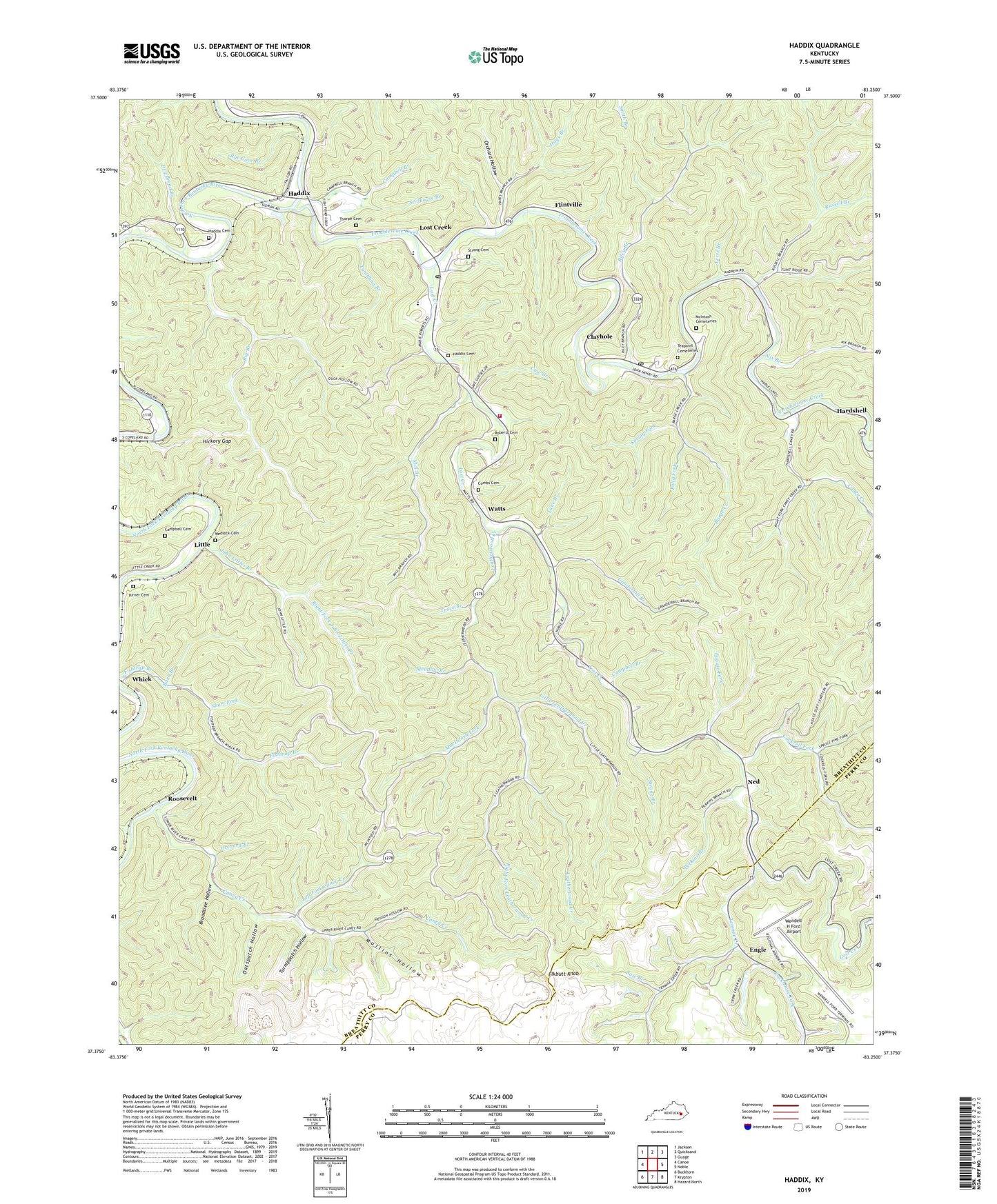 Haddix Kentucky US Topo Map Image