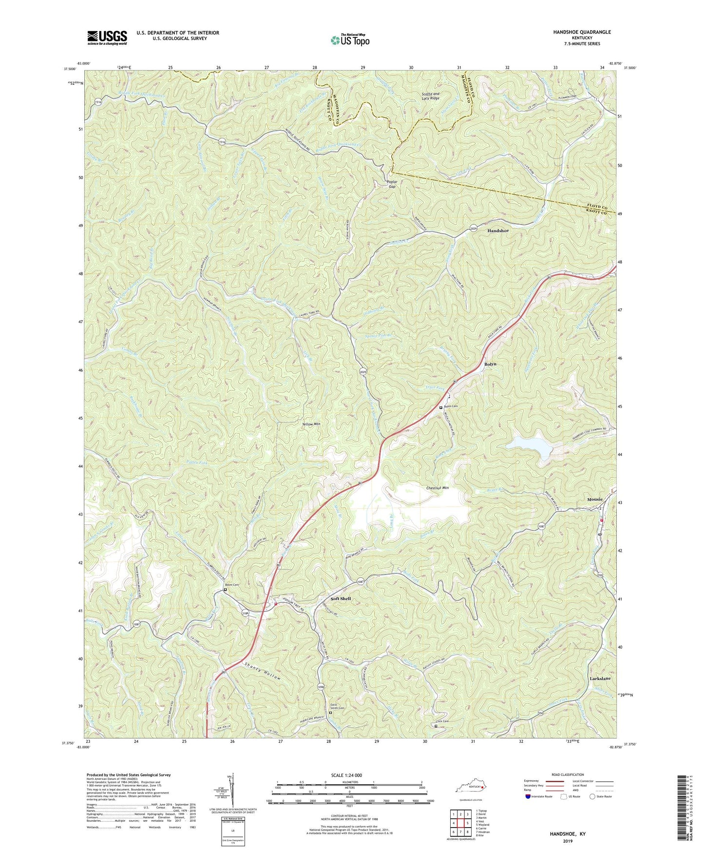 Handshoe Kentucky US Topo Map Image