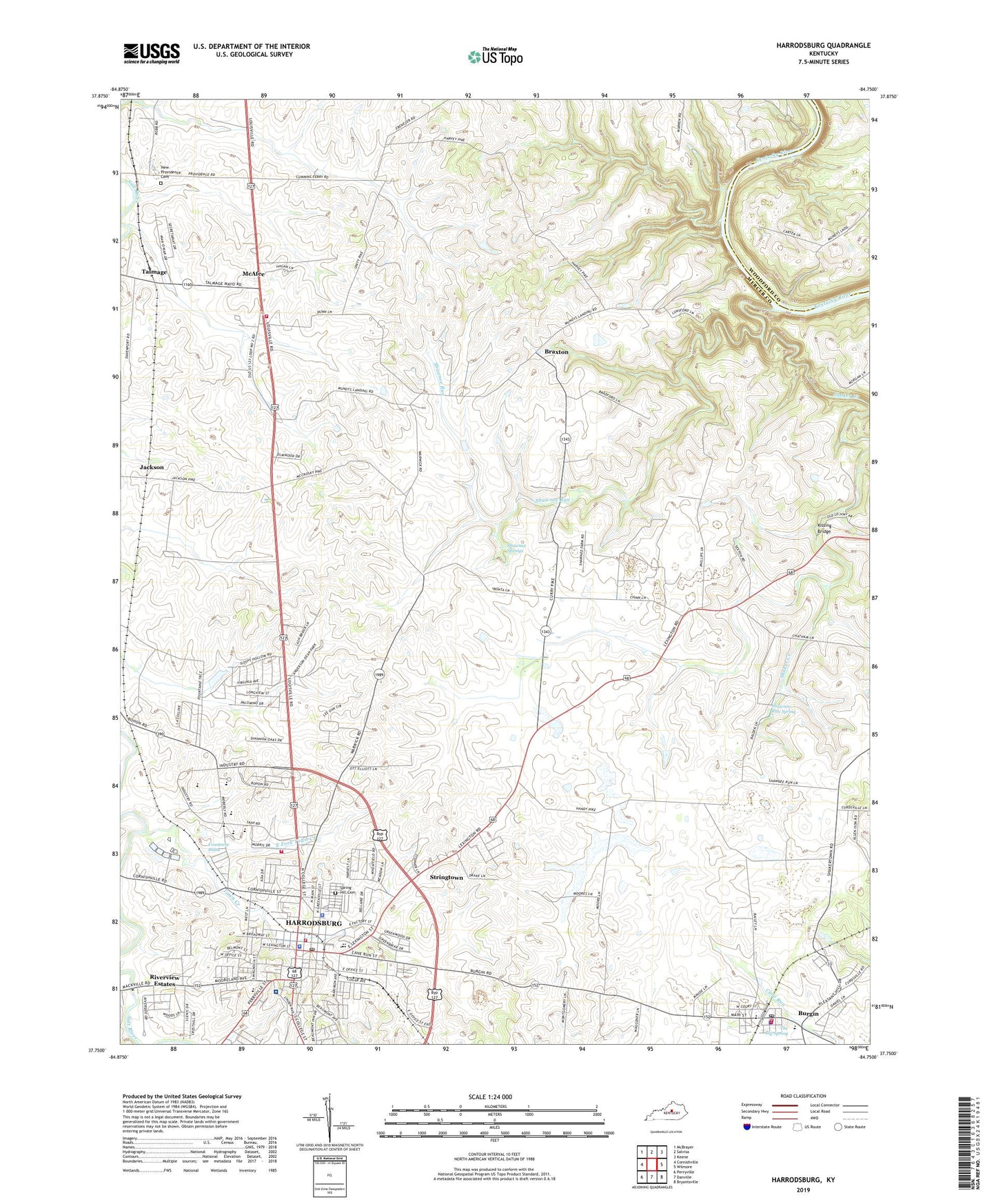 Harrodsburg Kentucky US Topo Map Image