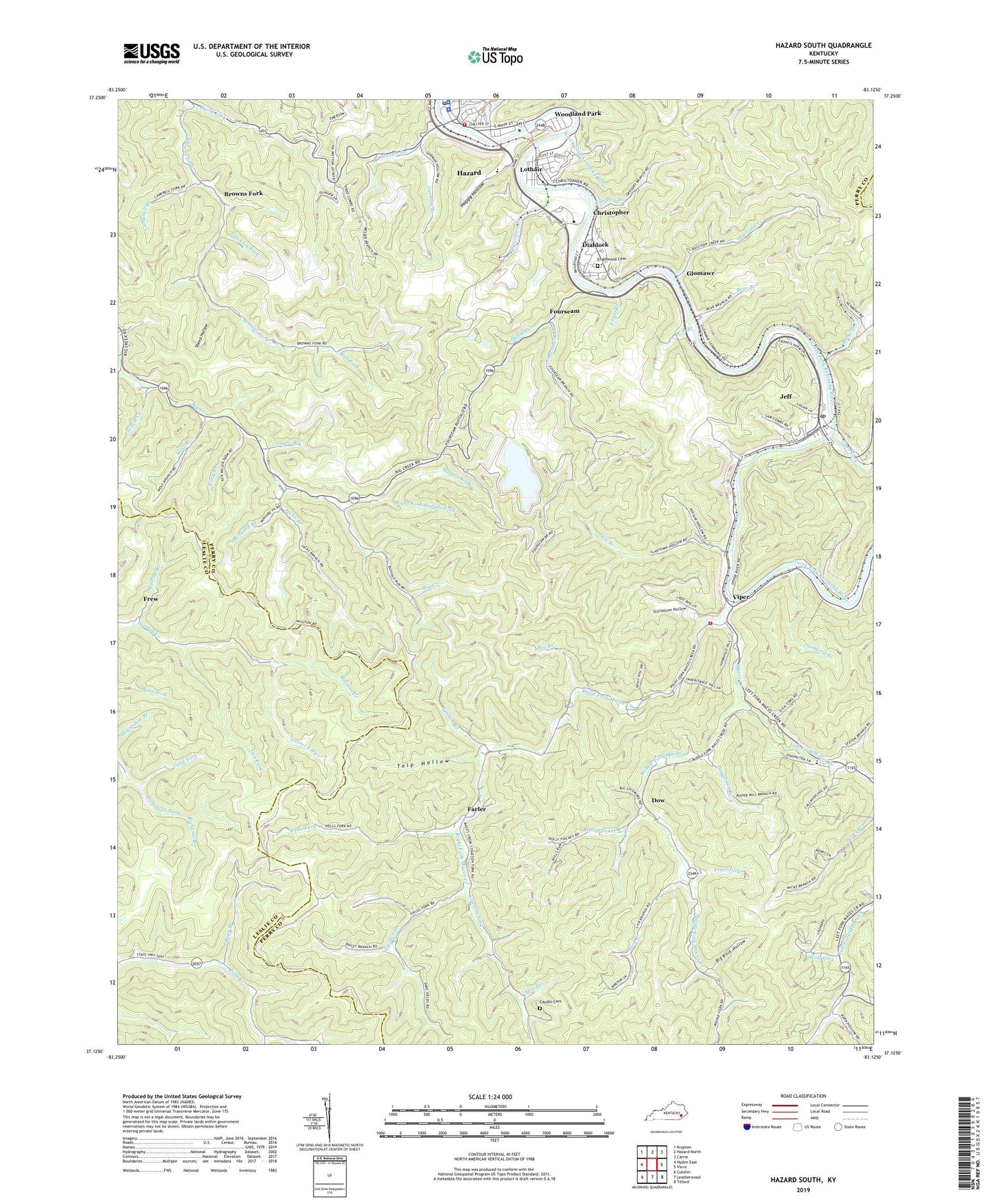Hazard South Kentucky US Topo Map Image