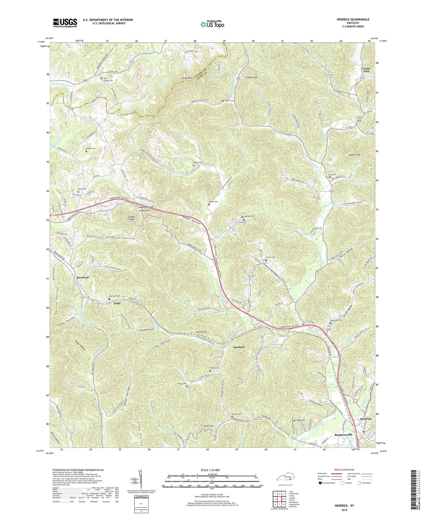 Heidrick Kentucky US Topo Map Image