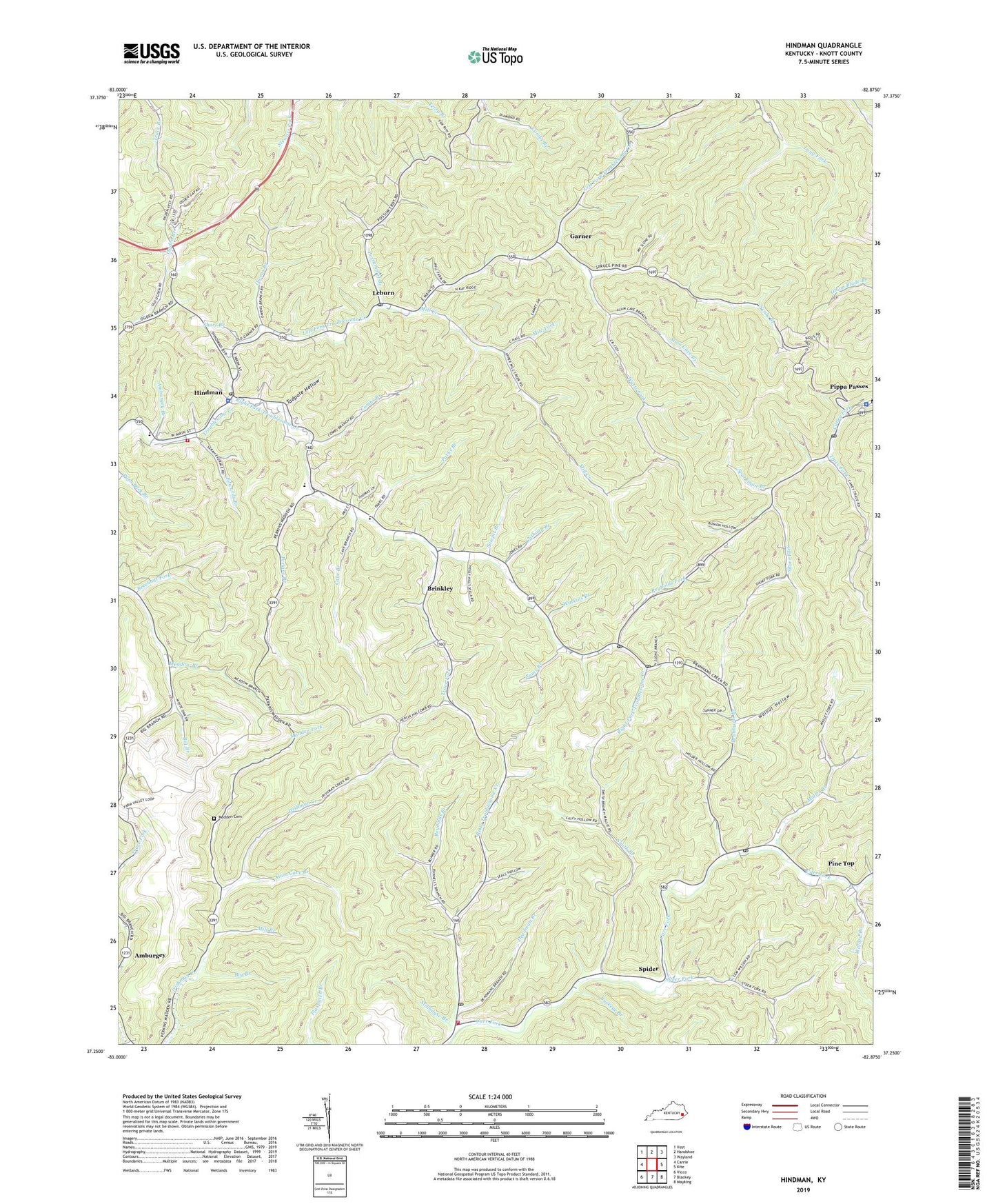 Hindman Kentucky US Topo Map Image