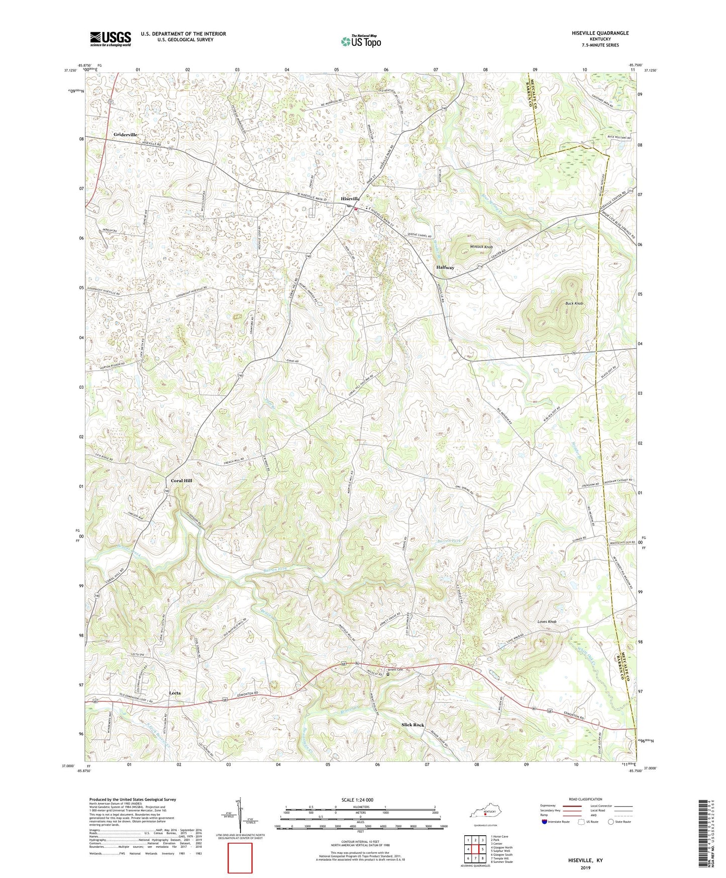 Hiseville Kentucky US Topo Map Image