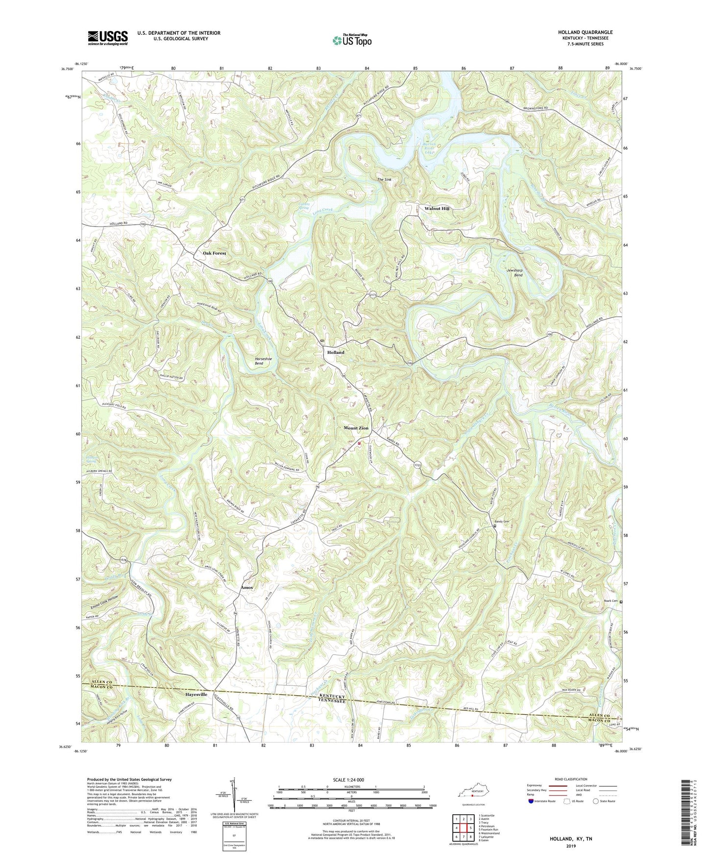 Holland Kentucky US Topo Map Image
