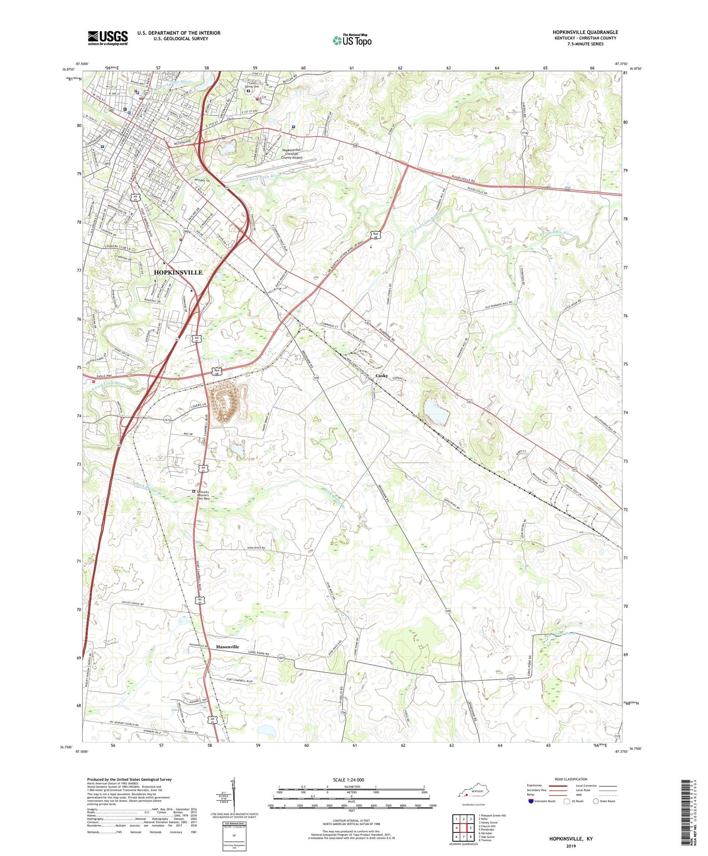Hopkinsville Kentucky US Topo Map Image