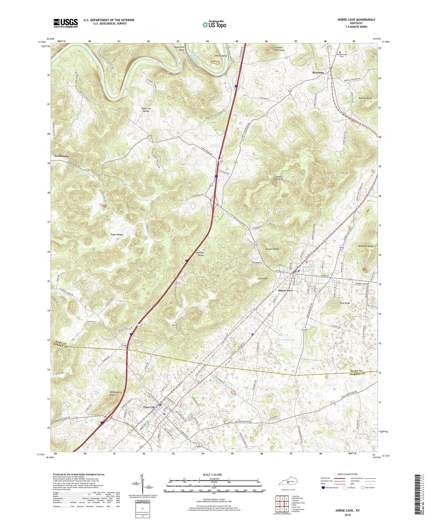 Horse Cave Kentucky US Topo Map Image